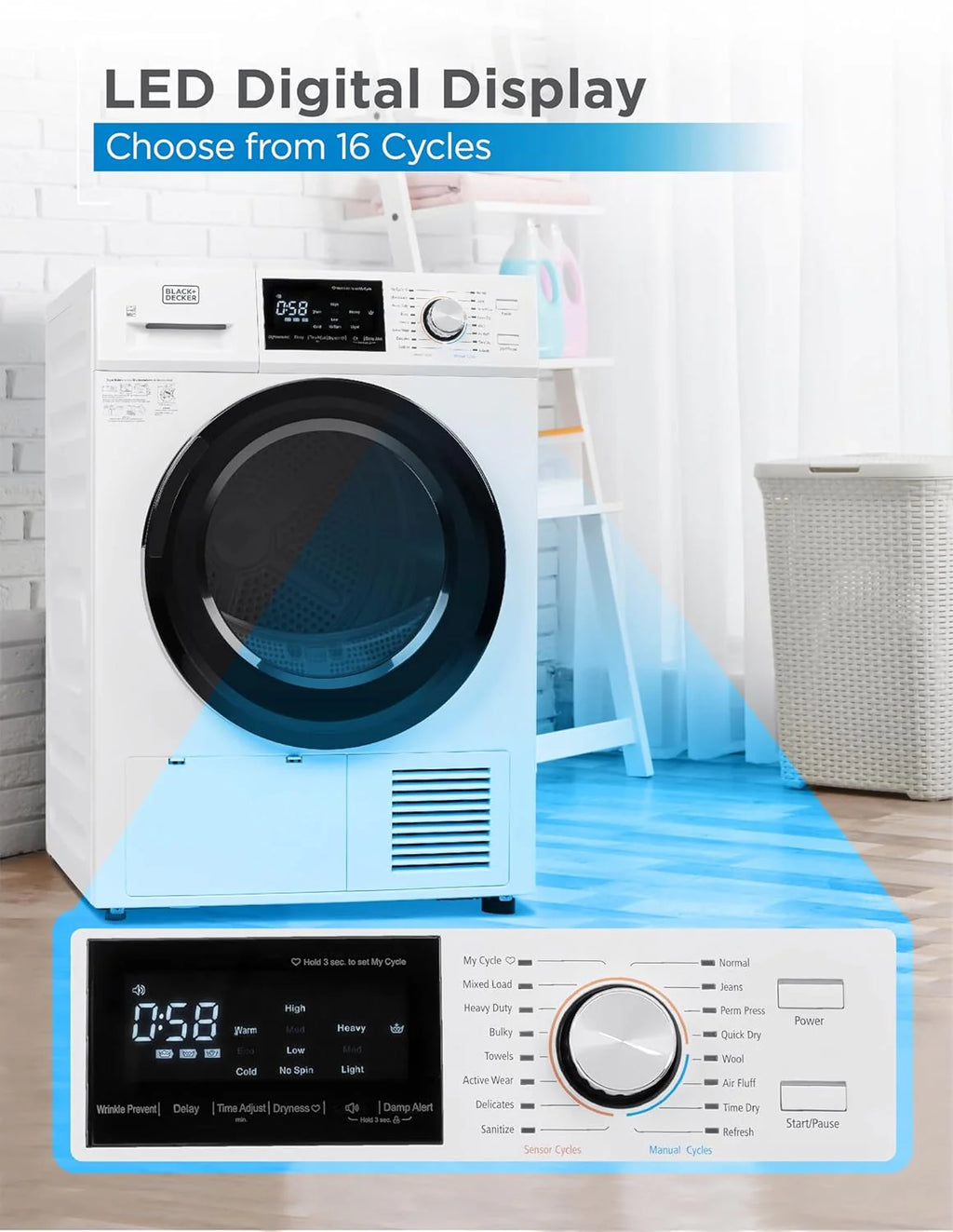 Compact Clothes Dryer, 1.5 Cu. Ft. 850W Electric Dryer, 120V Vented Portable Dryer with Stainless Steel Drum, for 5.5 lbs. of clothing for Standard Wall Outlet