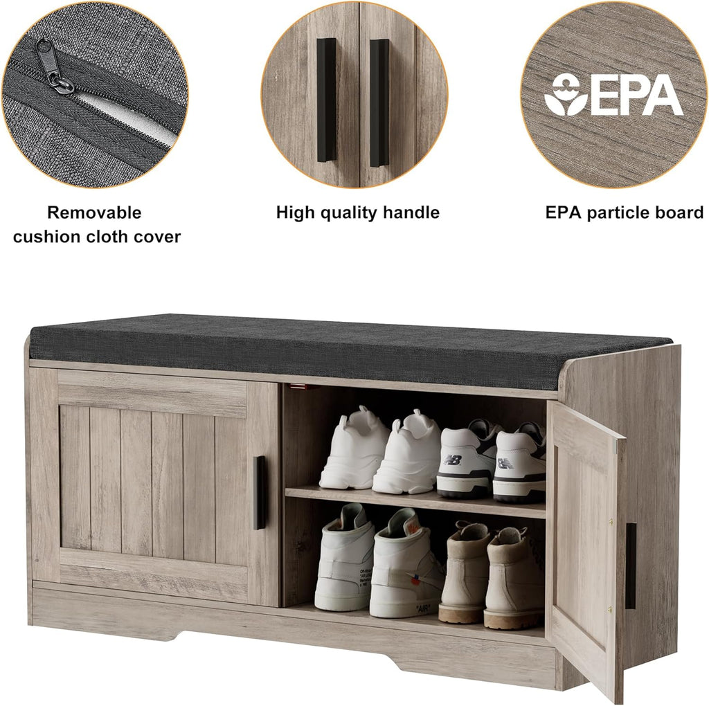 2-Tier Storage Bench Shoe Bench with Thickened Padded Seat Cushion Entryway Bench