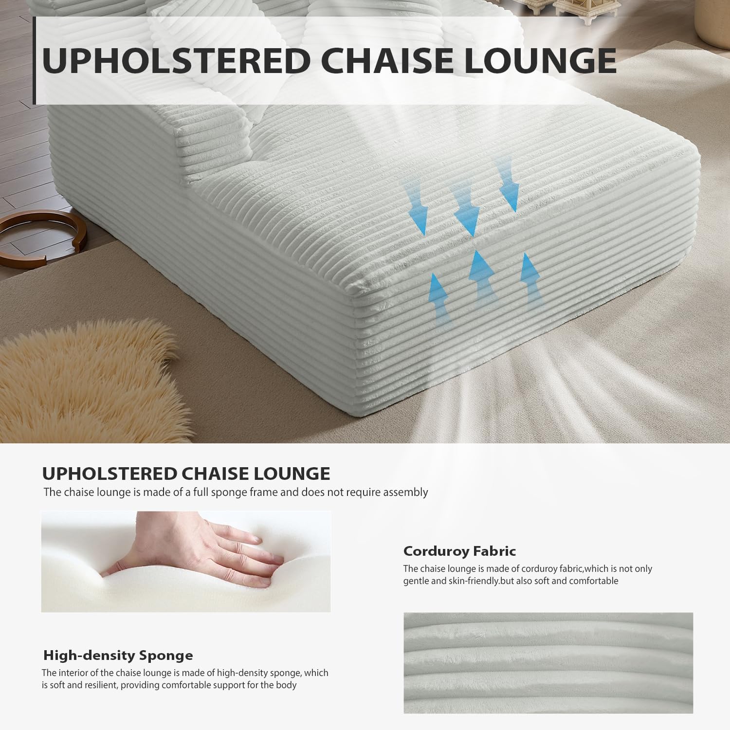 50-inch indoor recliner oversized corduroy upholstered boneless sofa bed deep sleeper sofa
