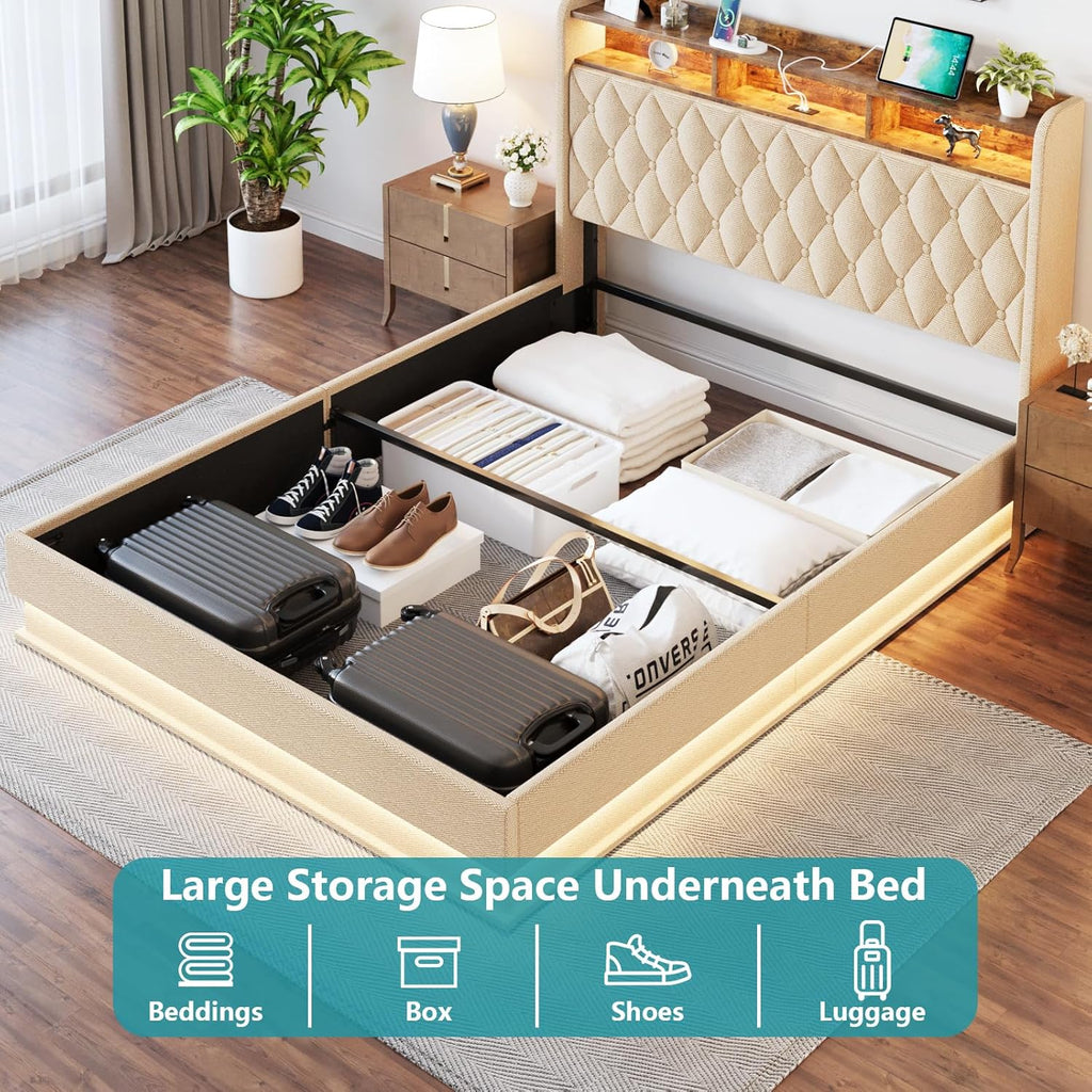Queen Bed Frame with Storage Lift Up Queen Size Bed Frame Headboard Upholstered Platform Bed