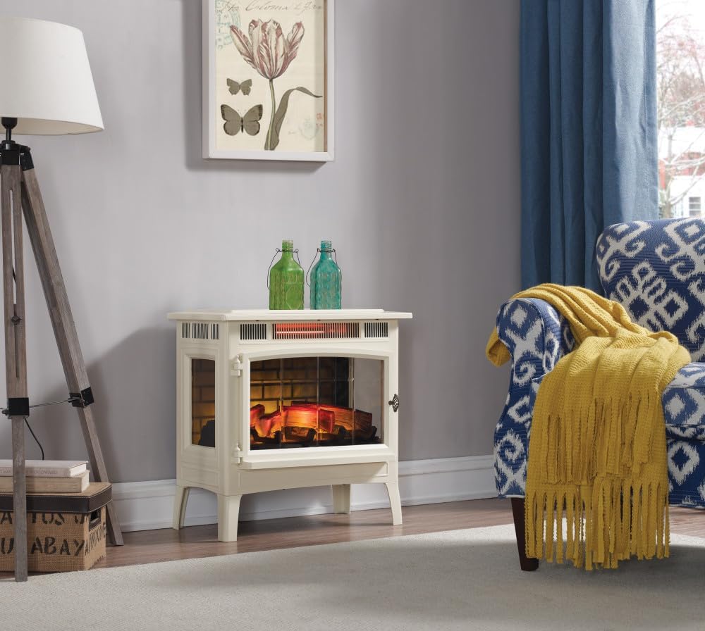 Freestanding Electric Fireplace Stove Heater with 3D Flame Effect for 1000 Sq. Ft