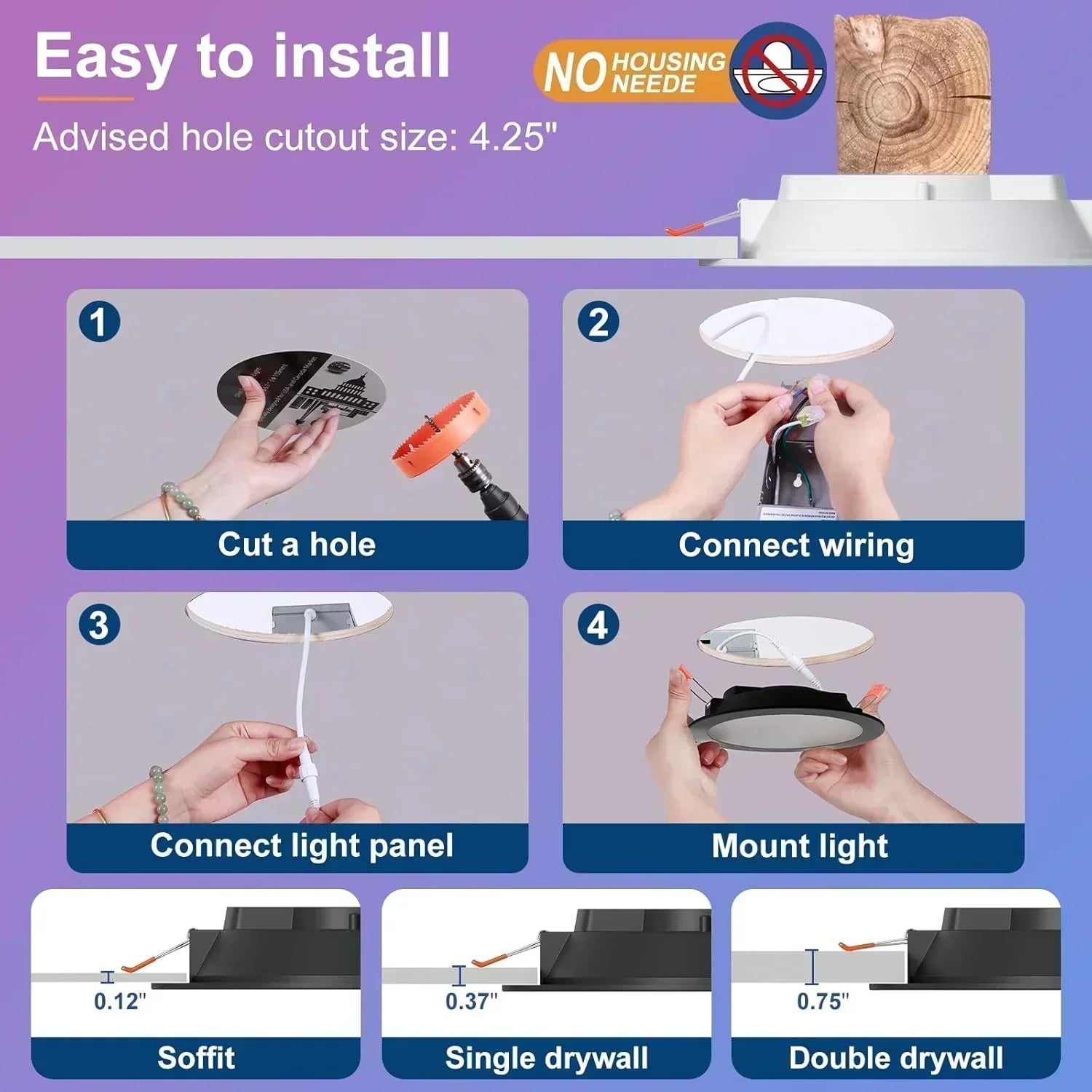 Smart Recessed Lighting 4 RGBCW Color Changing 12W LED Downlight with Junction Box