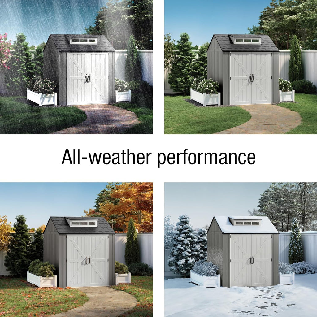 Rubbermaid Resin Outdoor Storage Shed With Floor Weather Resistant Gray Organization for Home