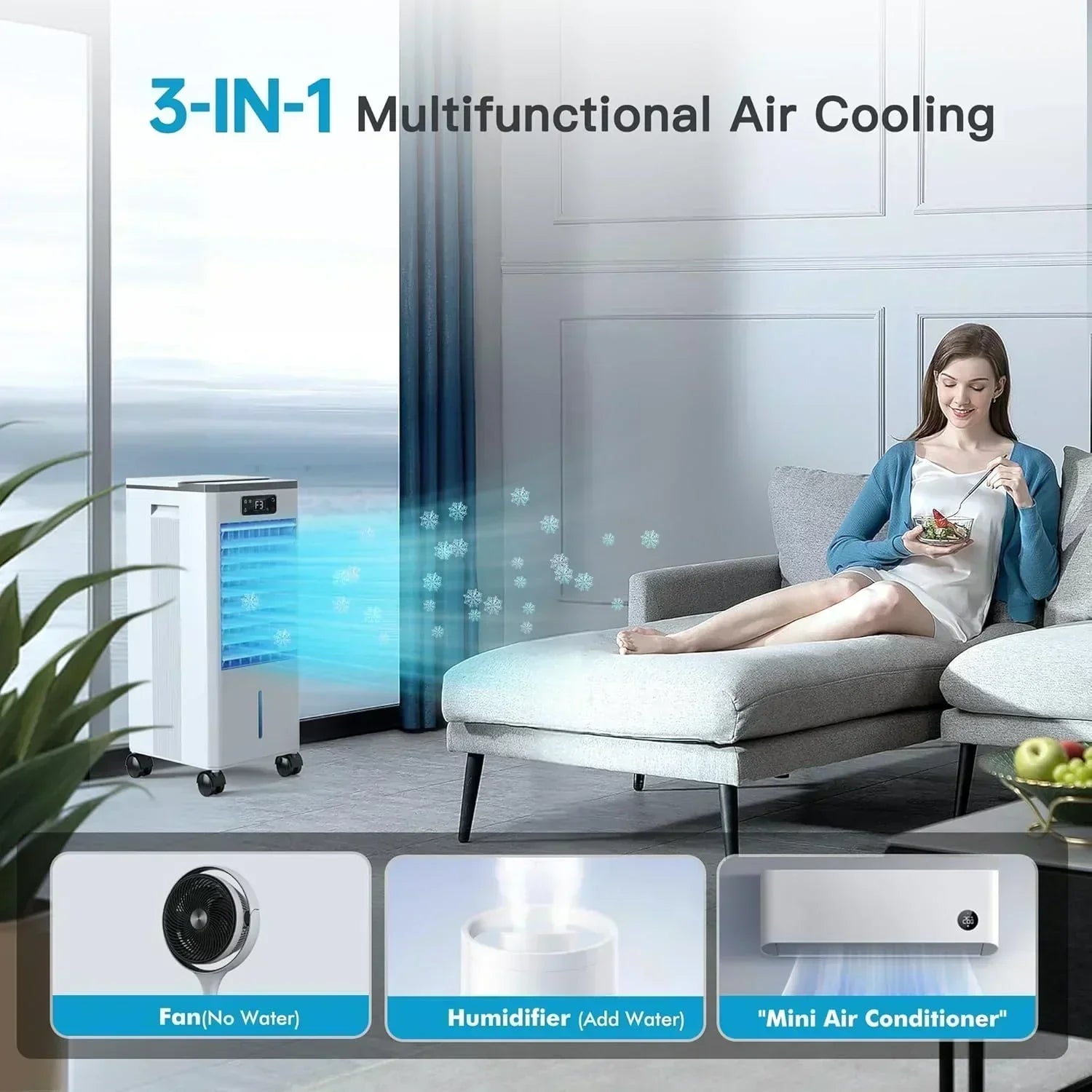 Windowless Portable Air Conditioners Evaporative Air Cooler 3 Modes & 3 Speeds 12H Timer