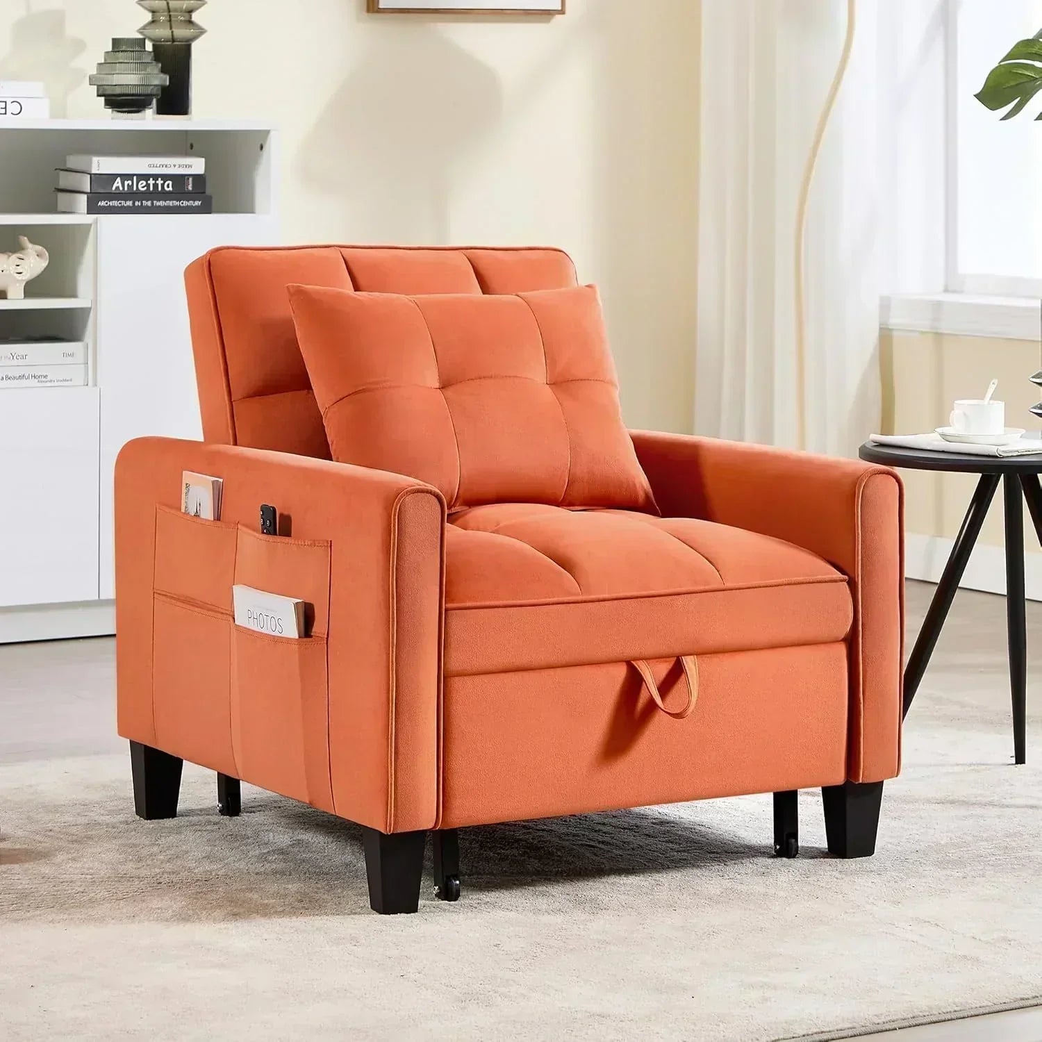 Convertible Sleeper Chair 3 in 1 Sleeper Chair Bed Pull Out Sofa Bed Chairs Velvet Single Sofa