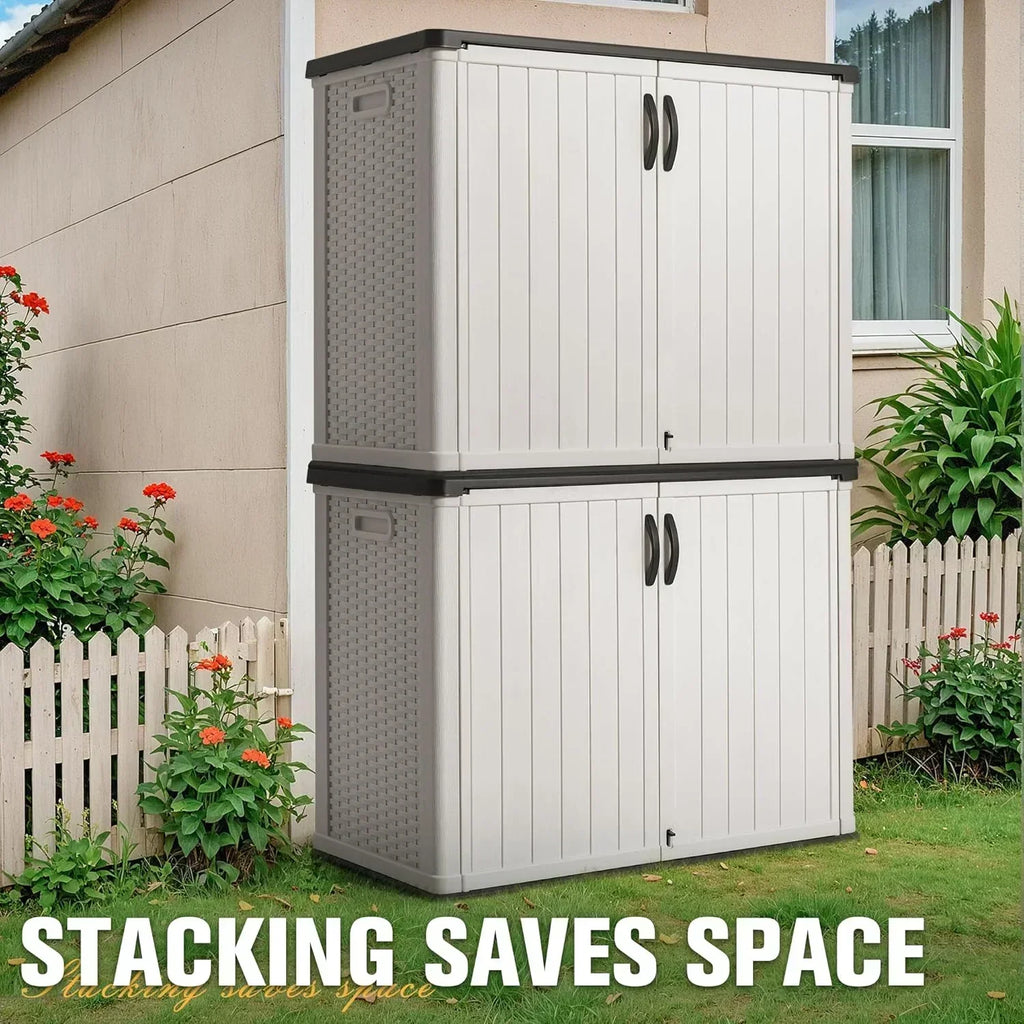 Greesum Outdoor Horizontal Storage Shed 27 Cu.ft Resin Large Storage Box for Garden Patio