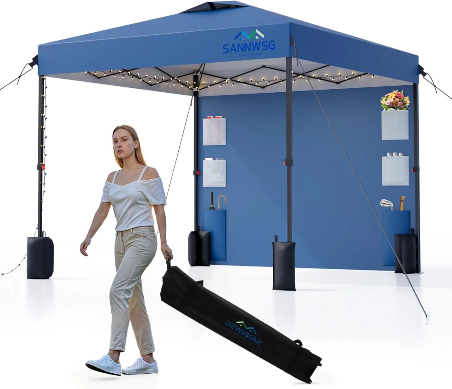12X12 Pop Up Canopy Tent,Removable Pockets Sidewall for Extra Storage,Easy Up Canopy,Heavy Duty One Person Set Up Event Tent,Grey