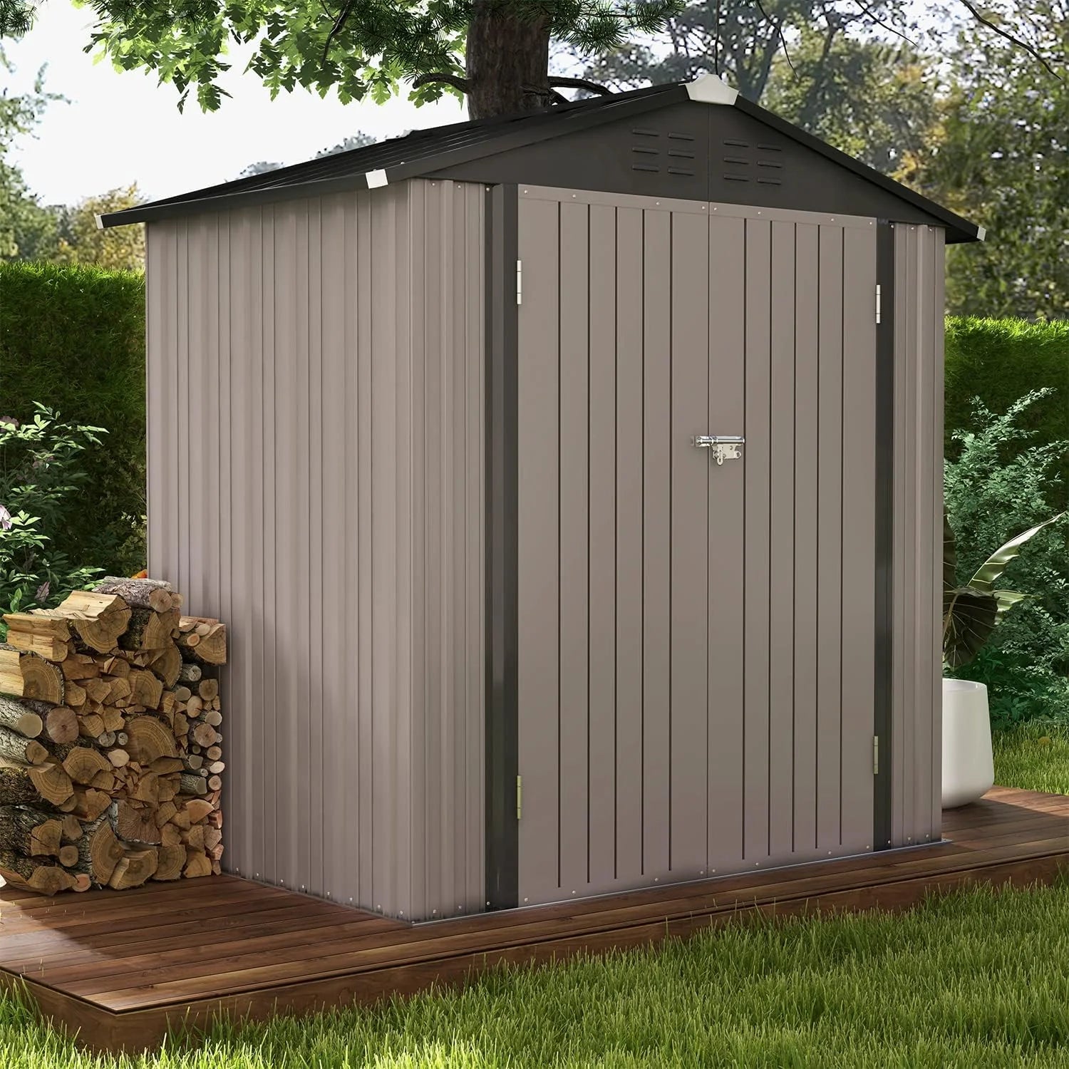 Patiowell 5x3 FT Outdoor Storage Shed Tool Shed with Sloping Roof and Lockable Door Metal Shed