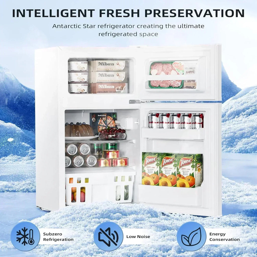Antarctic Star 3.2 Cu.Ft Mini Refrigerator with Freezer Double Door Fridge Compact Refrigerator