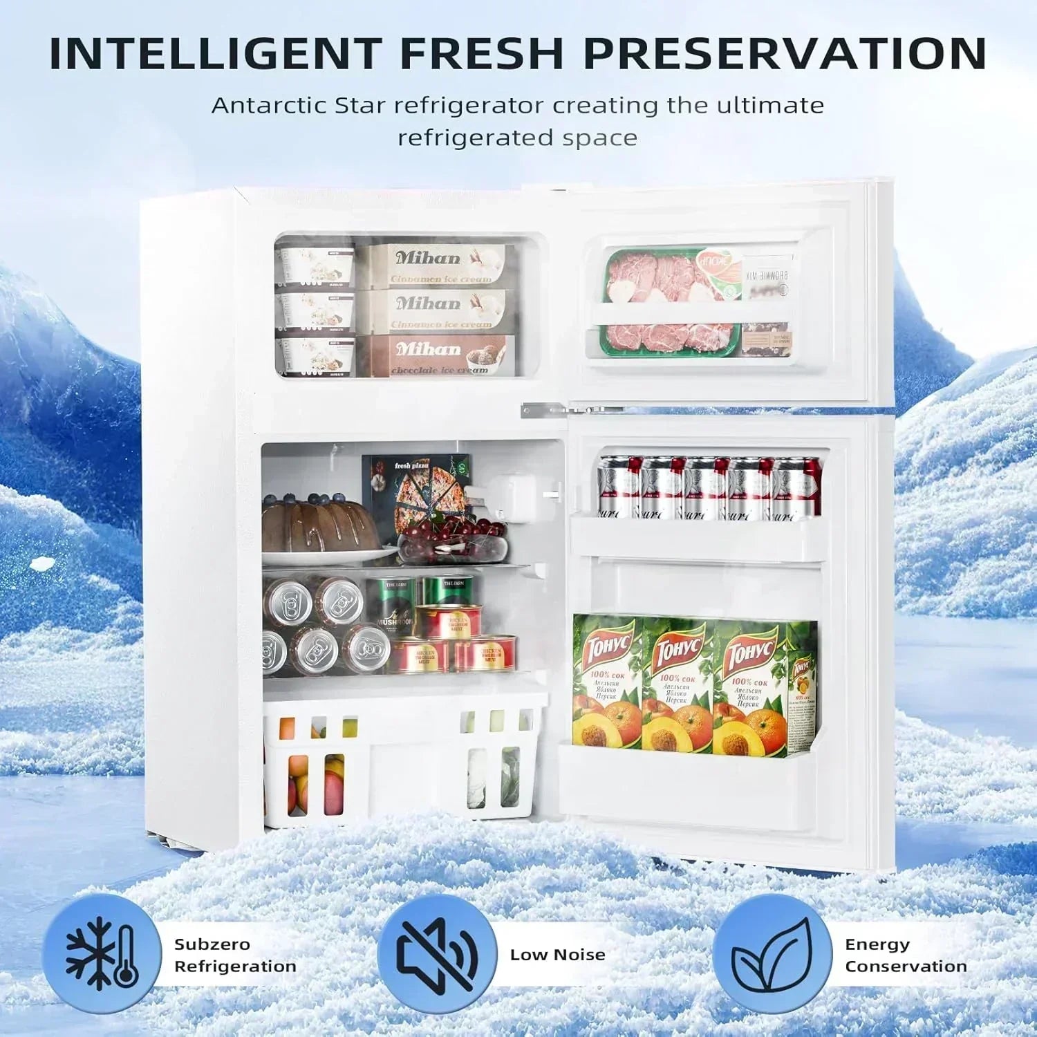 Antarctic Star 3.2 Cu.Ft Mini Refrigerator with Freezer Double Door Fridge Compact Refrigerator