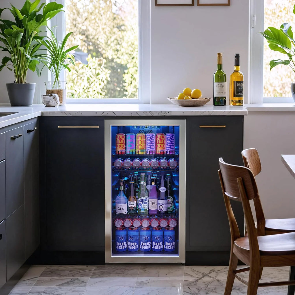 Beverage Refrigerator Cooler-120 Cans Freestanding Mini Fridge Cooler with Glass Door