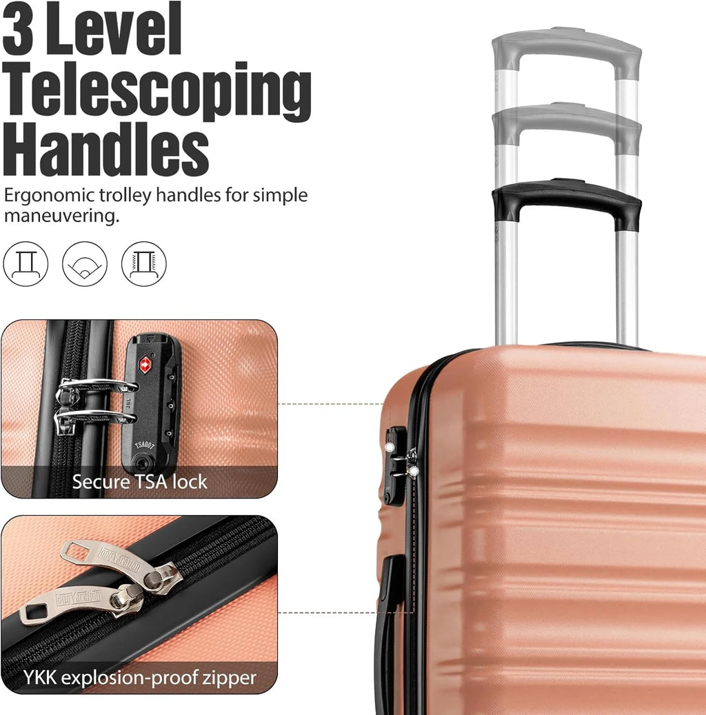 LONG VACATION 6 Piece Luggage Set Carry on Suitcase with ABS+PC hardshell, Spinner Wheels & YKK Zipper TSA Lock