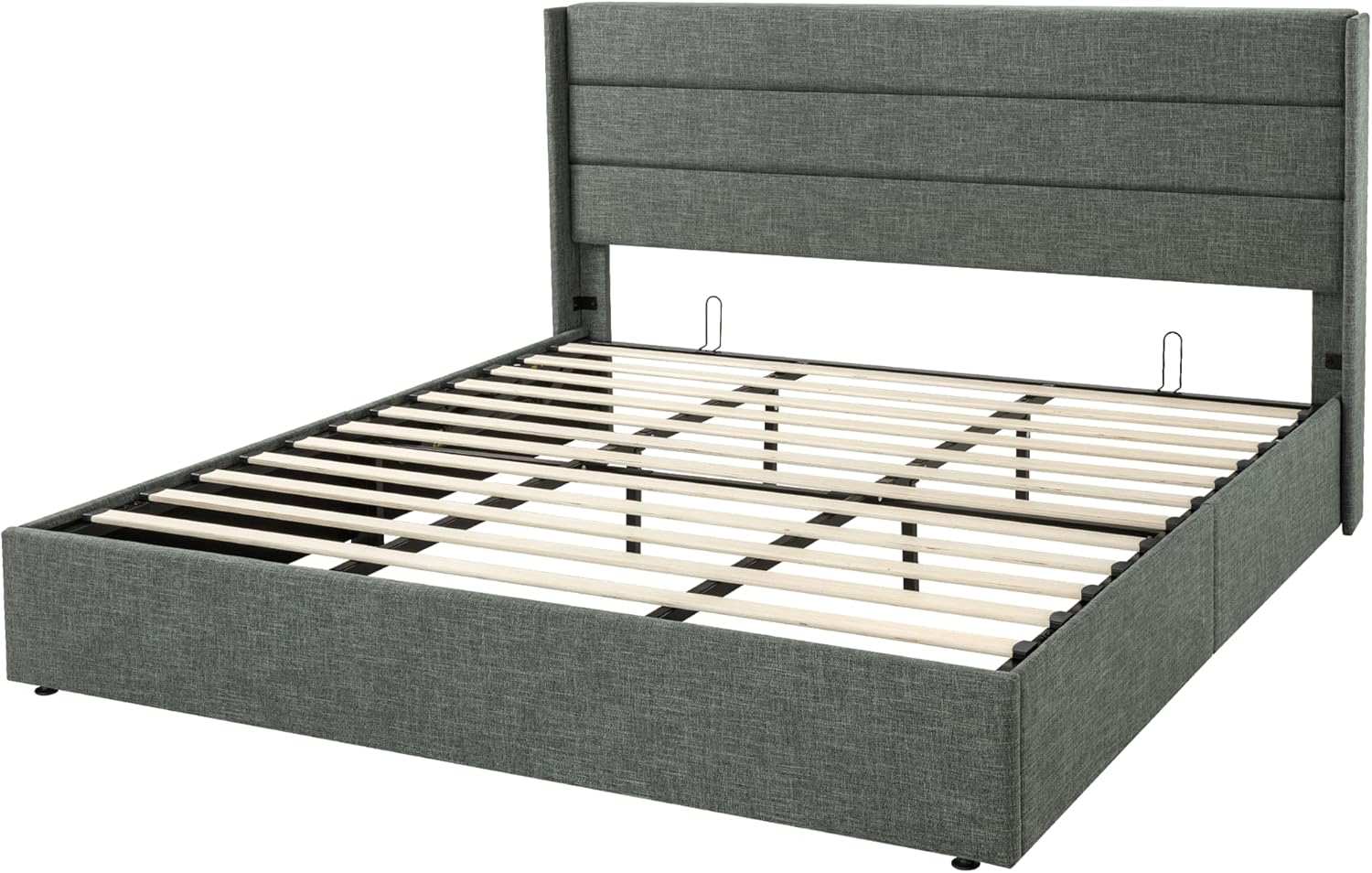 Allewie Queen Size Lift Up Storage Bed Modern Wingback Headboard Hydraulic Support