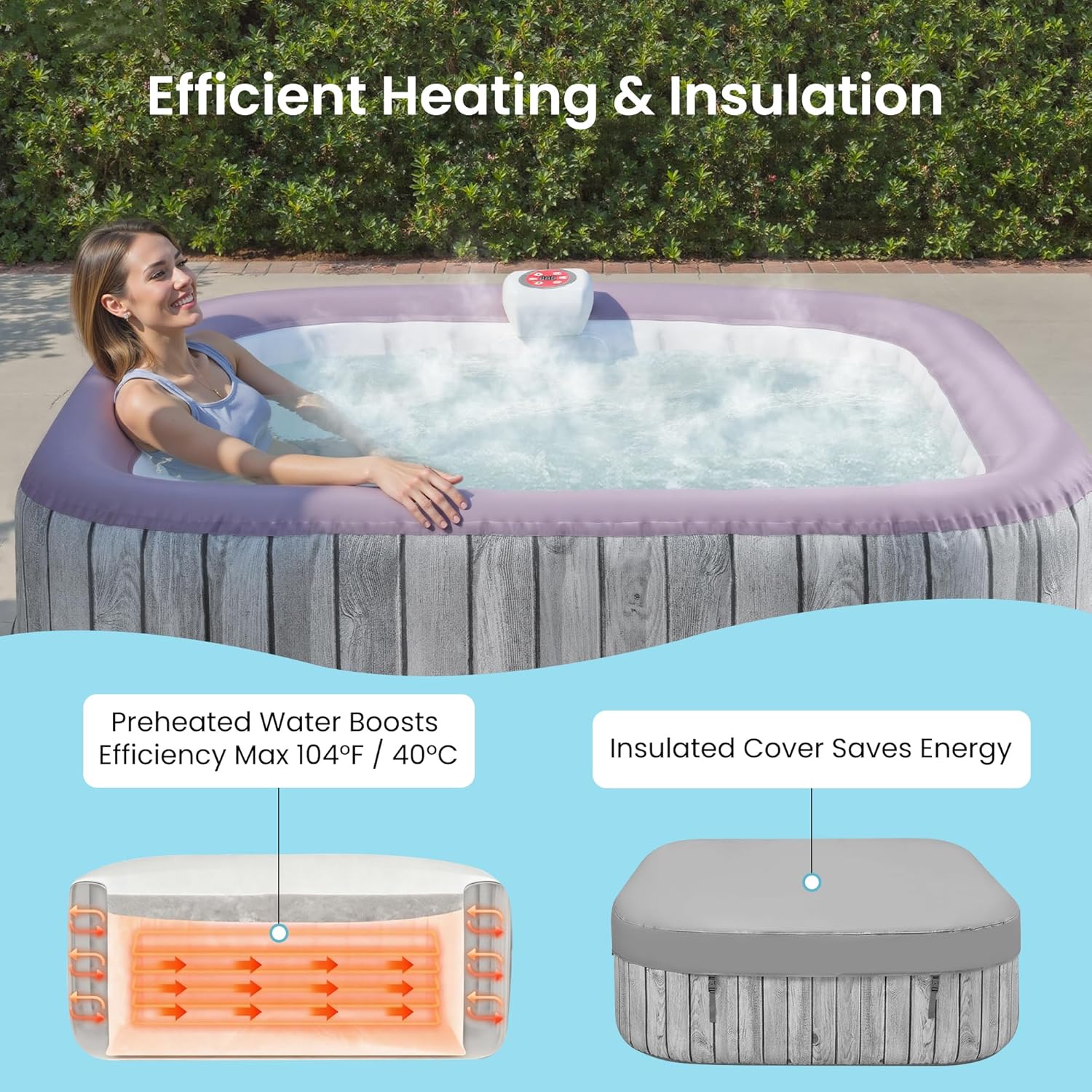 4-6 Person Inflatable Hot Tub, Portable Outdoor Spa with 130 Air Jets, Circulation Heating