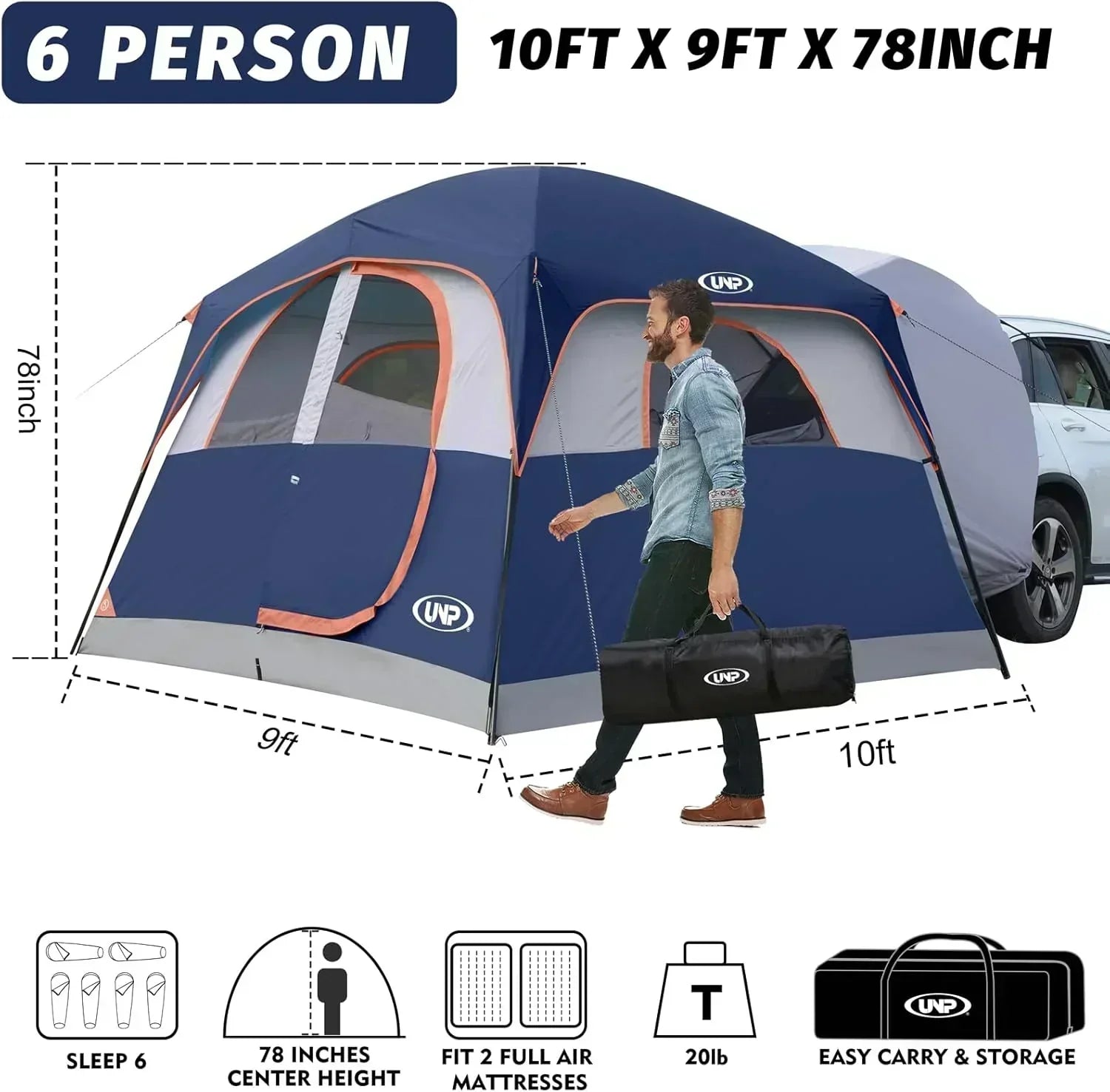 SUV Tent for Camping 6-Person SUV Tailgate Tent - Easy Set Up with Rainfly