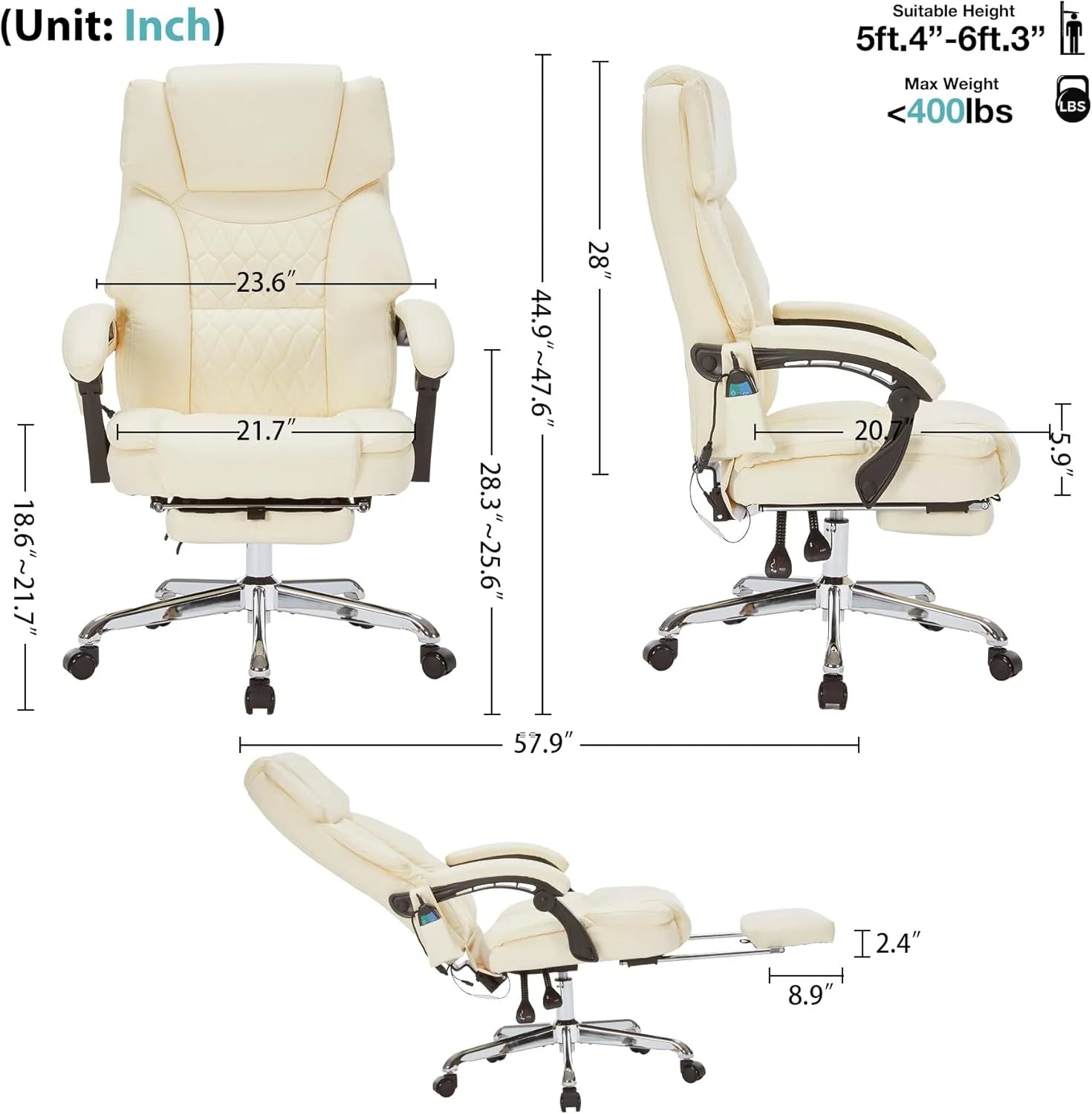 Massage Office Chair with Footrest 6 Point Vibration and Heating Home Executive Office Desk Chair