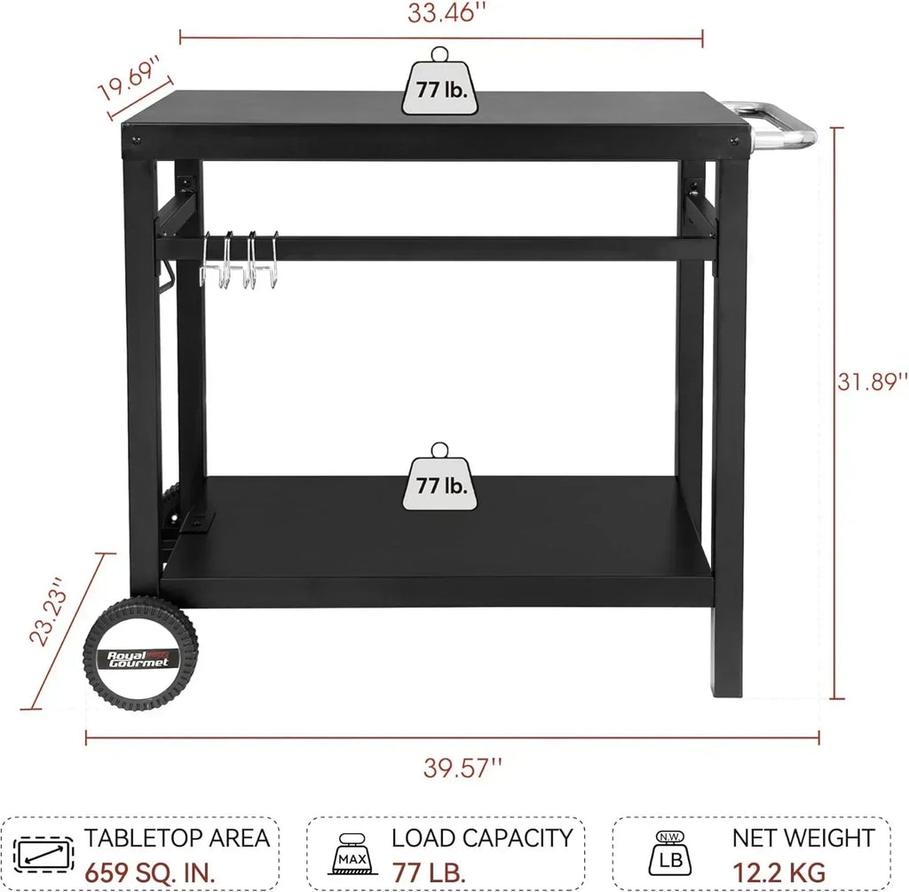 Royal Gourmet Dining Cart Table with Double-Shelf Movable Stainless Steel Flat Top Grill Cart