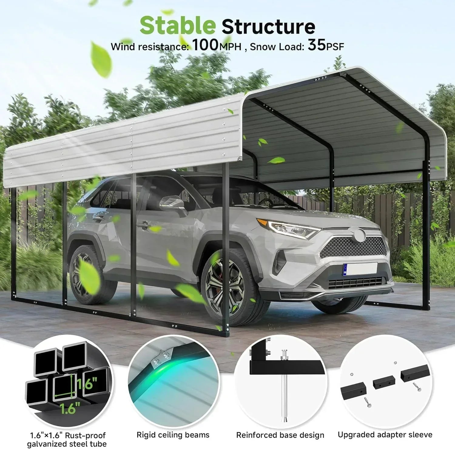10'x15' Heavy Duty Metal Carport Outdoor Garage Car Shelter Shade with Heavier Frame