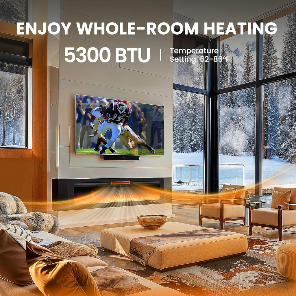 50 Smart Electric Fireplace 5300 BTU Heat Output Wall-Mount Built-In Electric Fireplace