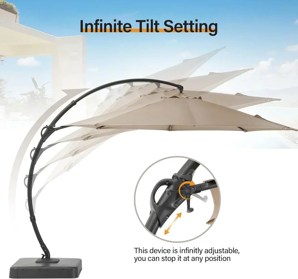 LAUSAINT HOME Outdoor Patio Umbrella with Base included 11 FT Deluxe Curvy Cantilever Umbrella