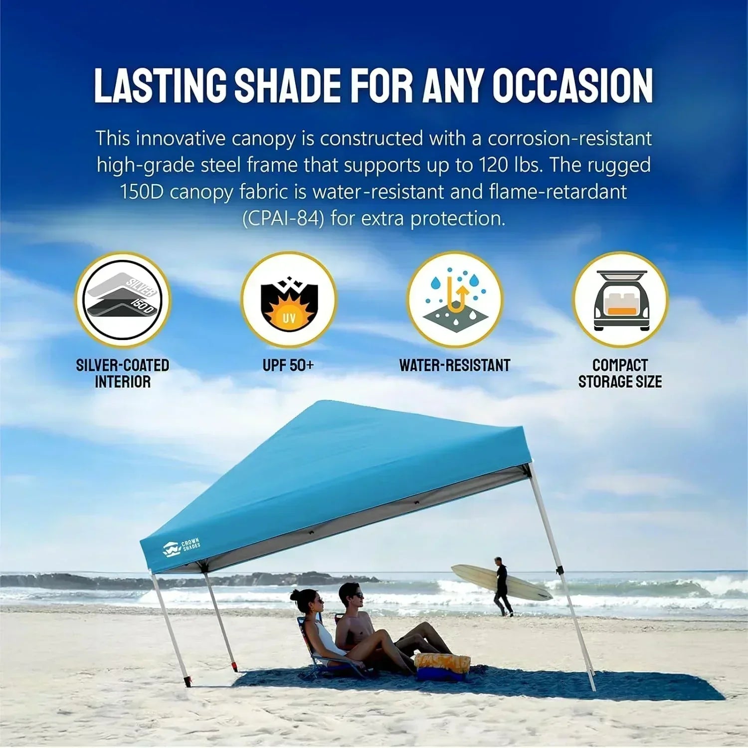 10x10 Pop-Up Awning One-Click Installation Beach Tent Outdoor Sunshade Silver Coated Top