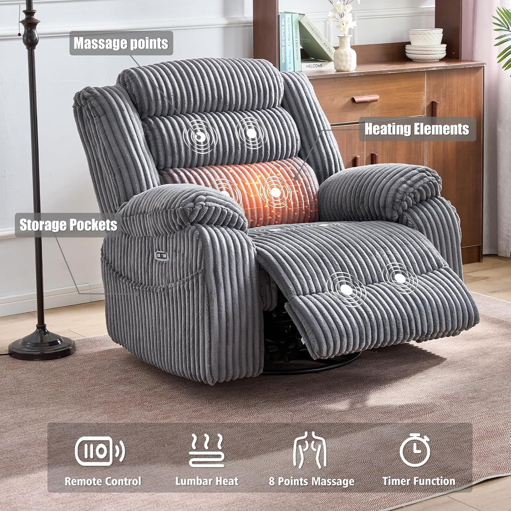 Electric rotary rocker lounge chair for adults with massage and calories USB charging ports