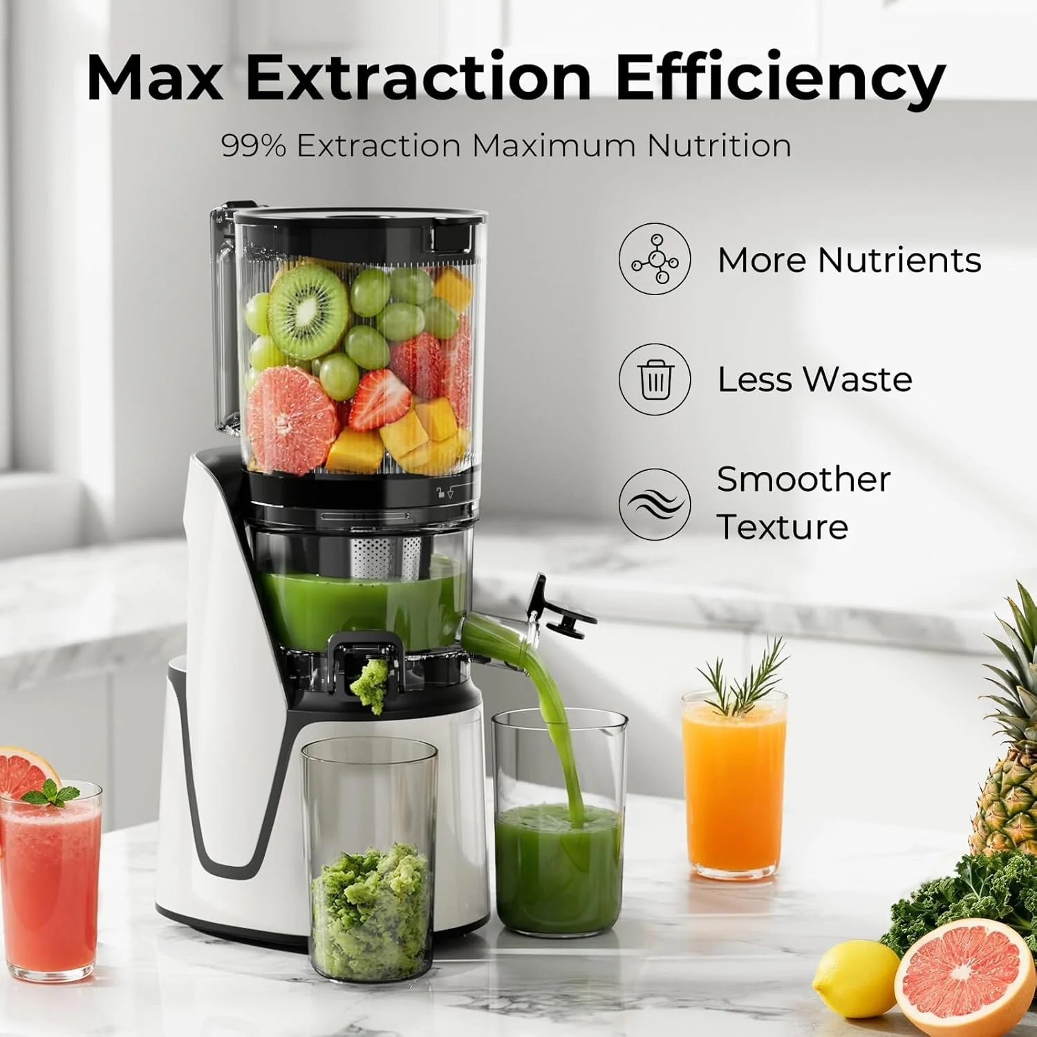 EanOruus Juicer Machines, 3 in 1 Cold Press Juicer with Extra Large Chute 100 oz Large Capacity