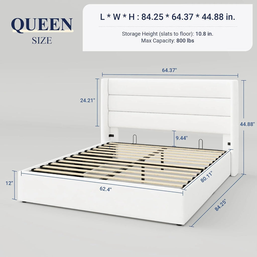 Allewie Queen Size Lift Up Storage Bed Modern Wingback Headboard Hydraulic Support
