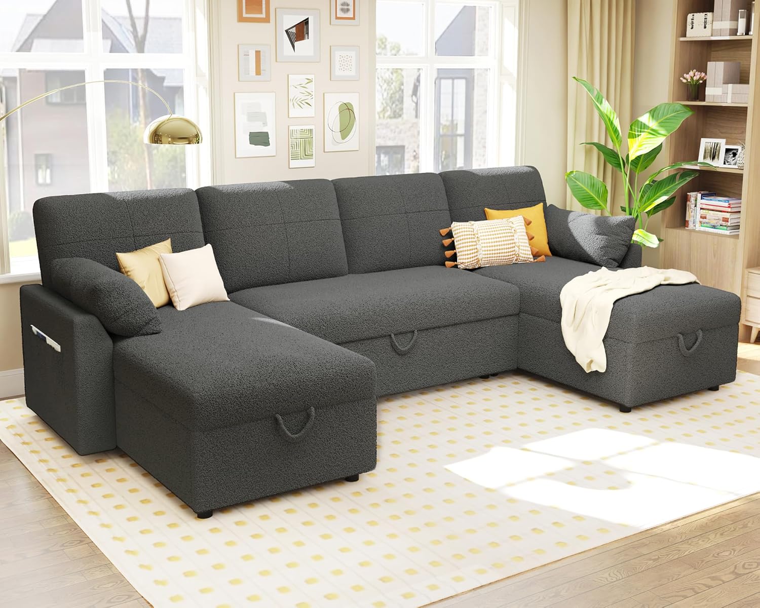 VanAcc Sofa Bed Sleeper Sofa with Storage Chaise 2 in 1 Pull Out Couch Living Room