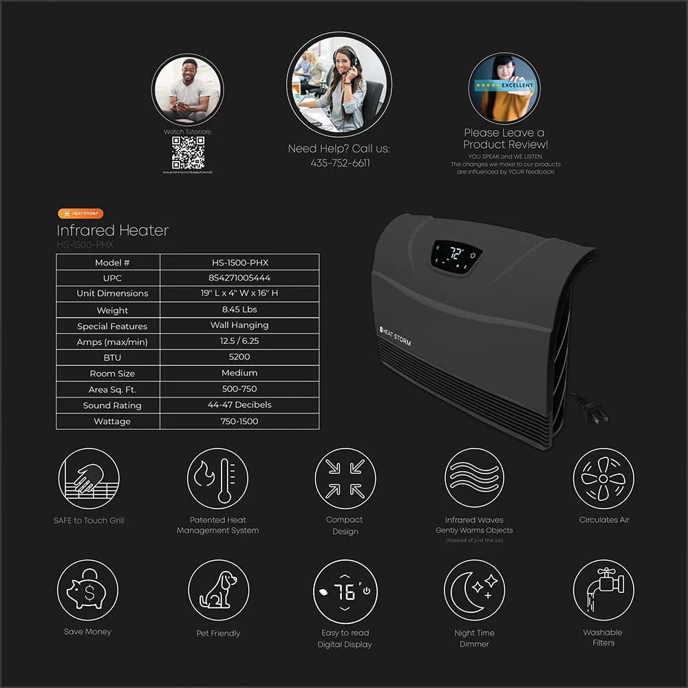 Heat Storm HS-1500-PHX-WIFI Infrared Heater, Wifi Wall Mounted