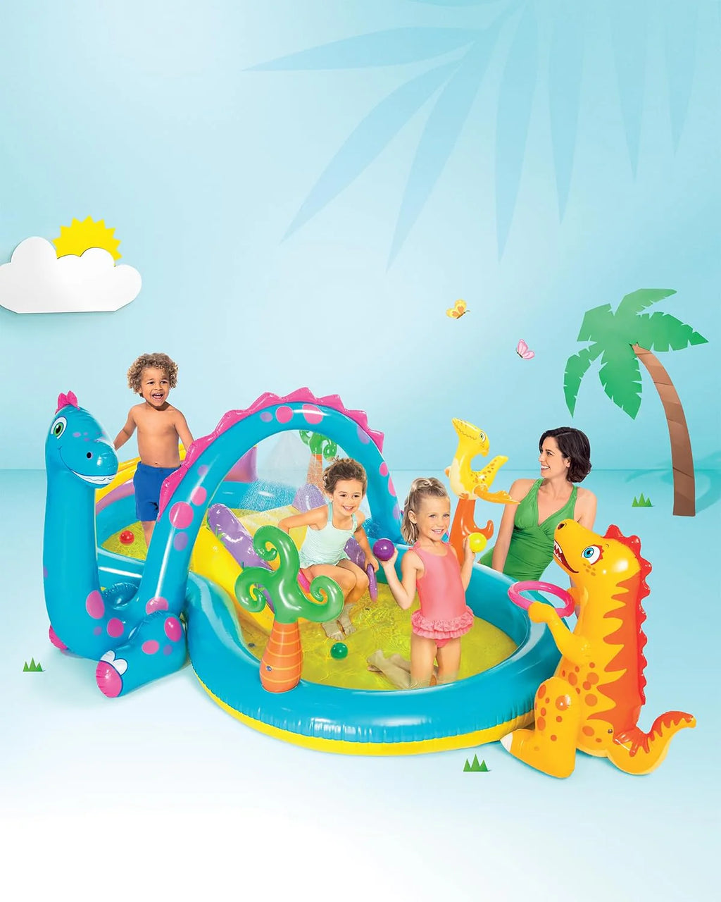 Intex 96 x 78 x 28 Inflatable Jungle Adventure Play Center Spray Kiddie Pool - Backyard Kids Water Slide, Outdoor Blow-Up Splash Pad for Toddlers