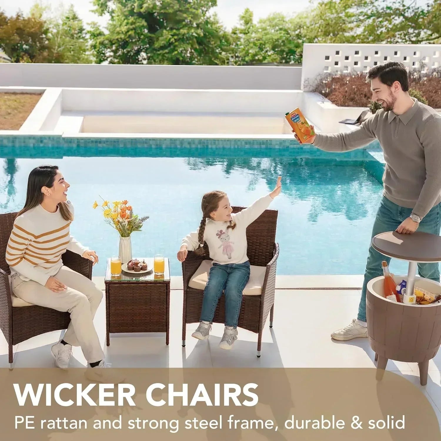 Devoko Patio Porch Furniture Sets 3 Pieces PE Rattan Wicker Chairs Outdoor Garden Furniture Sets