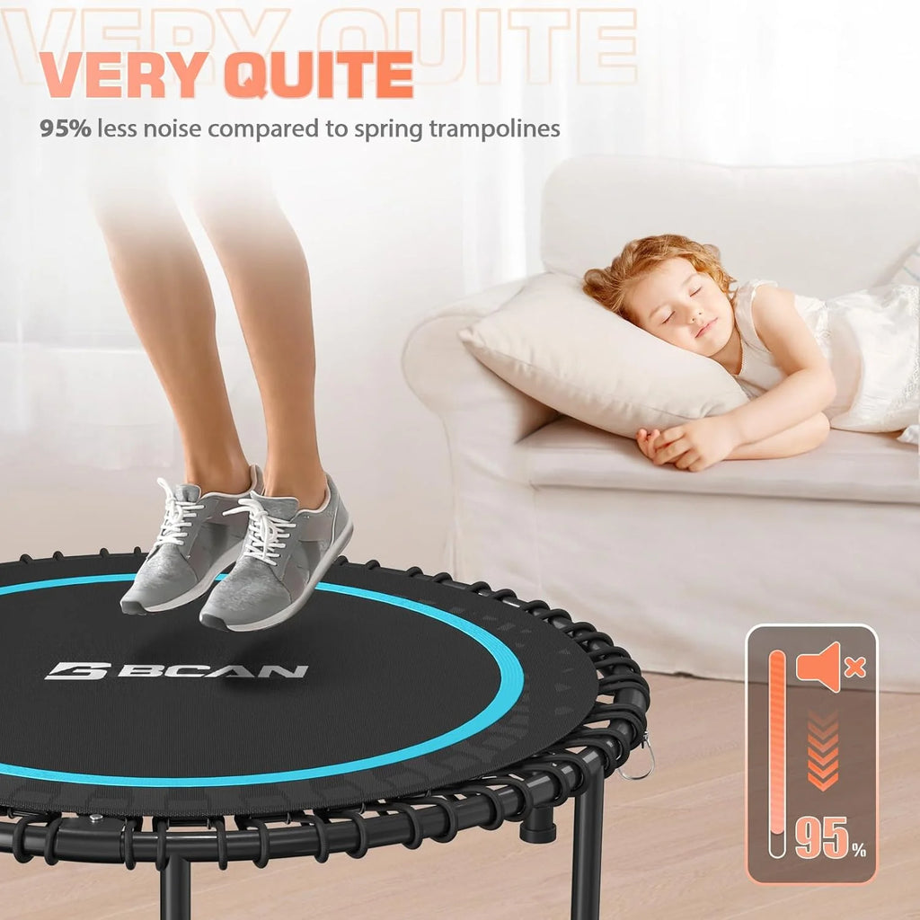 BCAN 450/550 LBS Foldable Mini Trampoline, 40/48 Fitness Trampoline with Bungees, U Shape Adjustable Foam Handle, Stable & Quiet Exercise Rebounder for Adults Indoor/Outdoor Workout