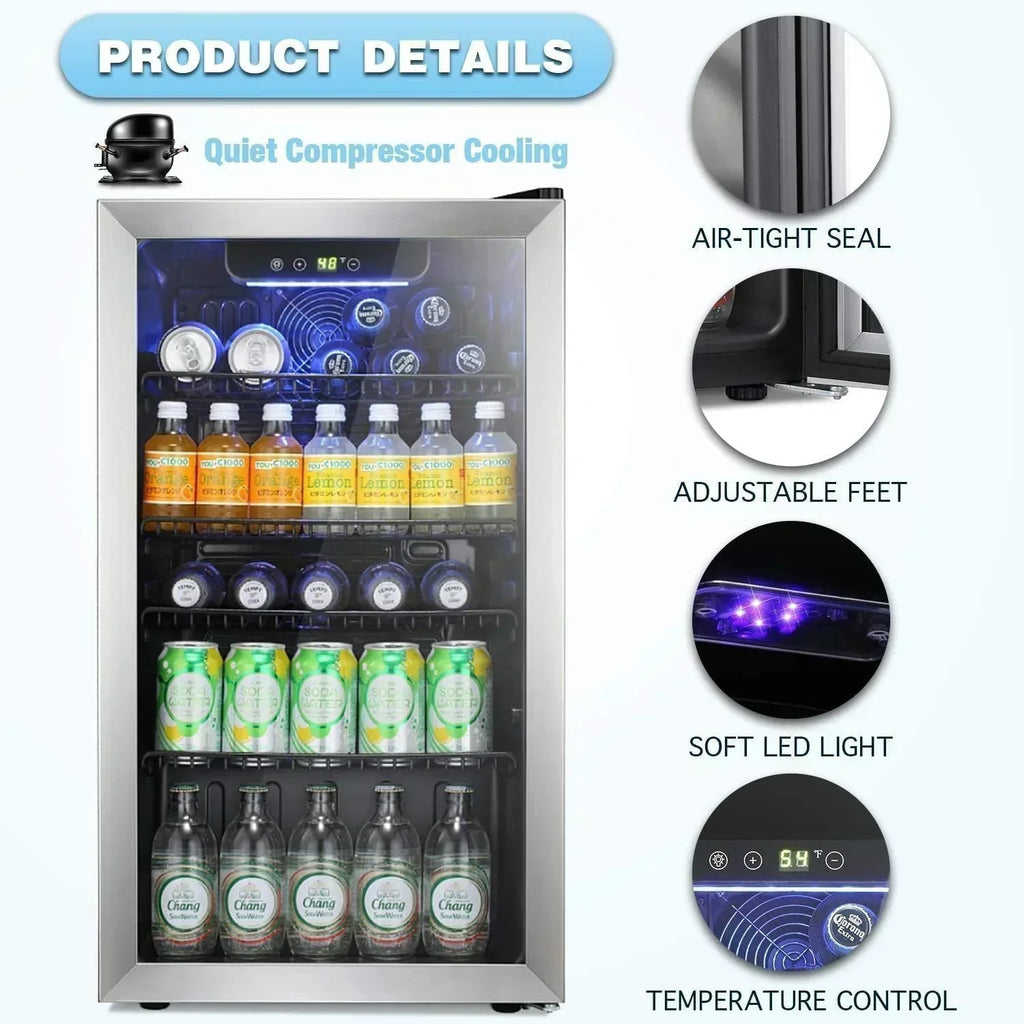Antarctic Star Beverage Refrigerator Cooler 68 Can Mini Fridge with Glass Door for Beer Drinks Wine