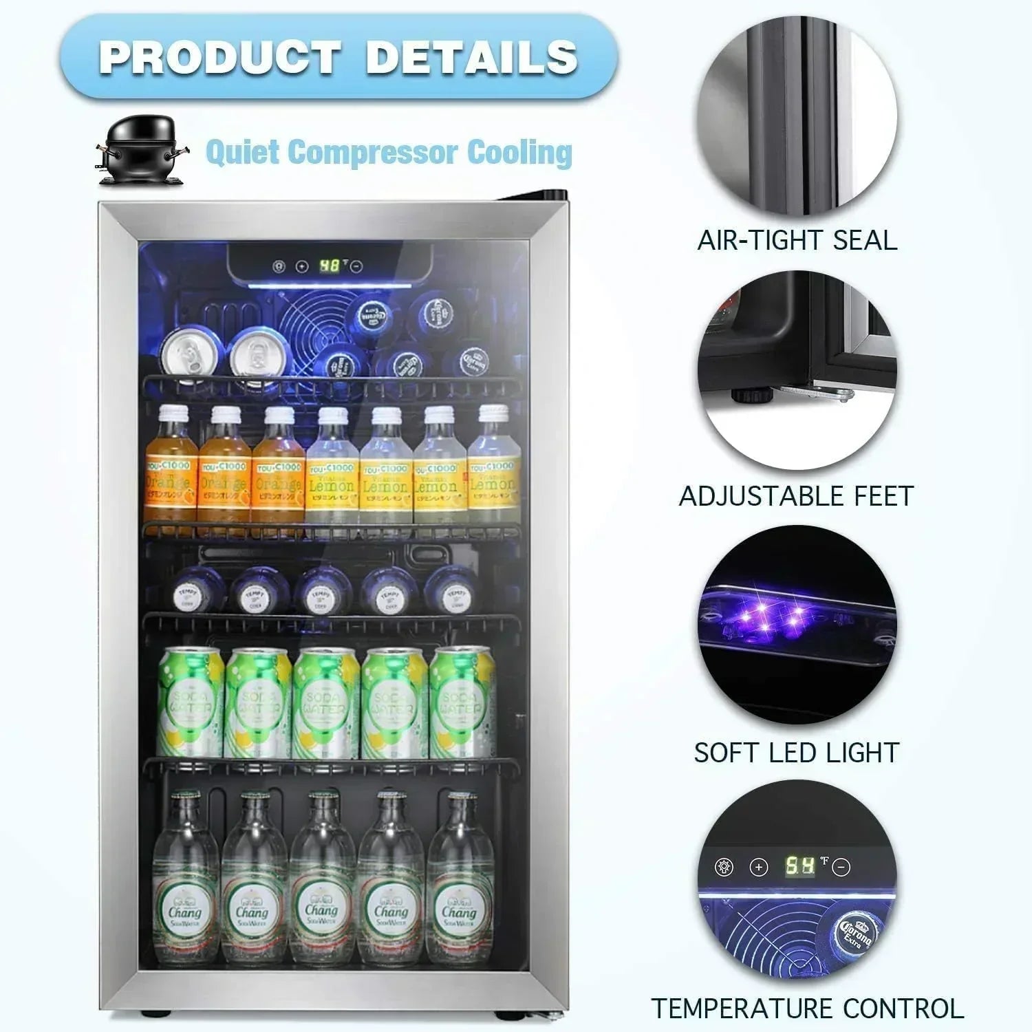 Antarctic Star Beverage Refrigerator Cooler 68 Can Mini Fridge with Glass Door for Beer Drinks Wine