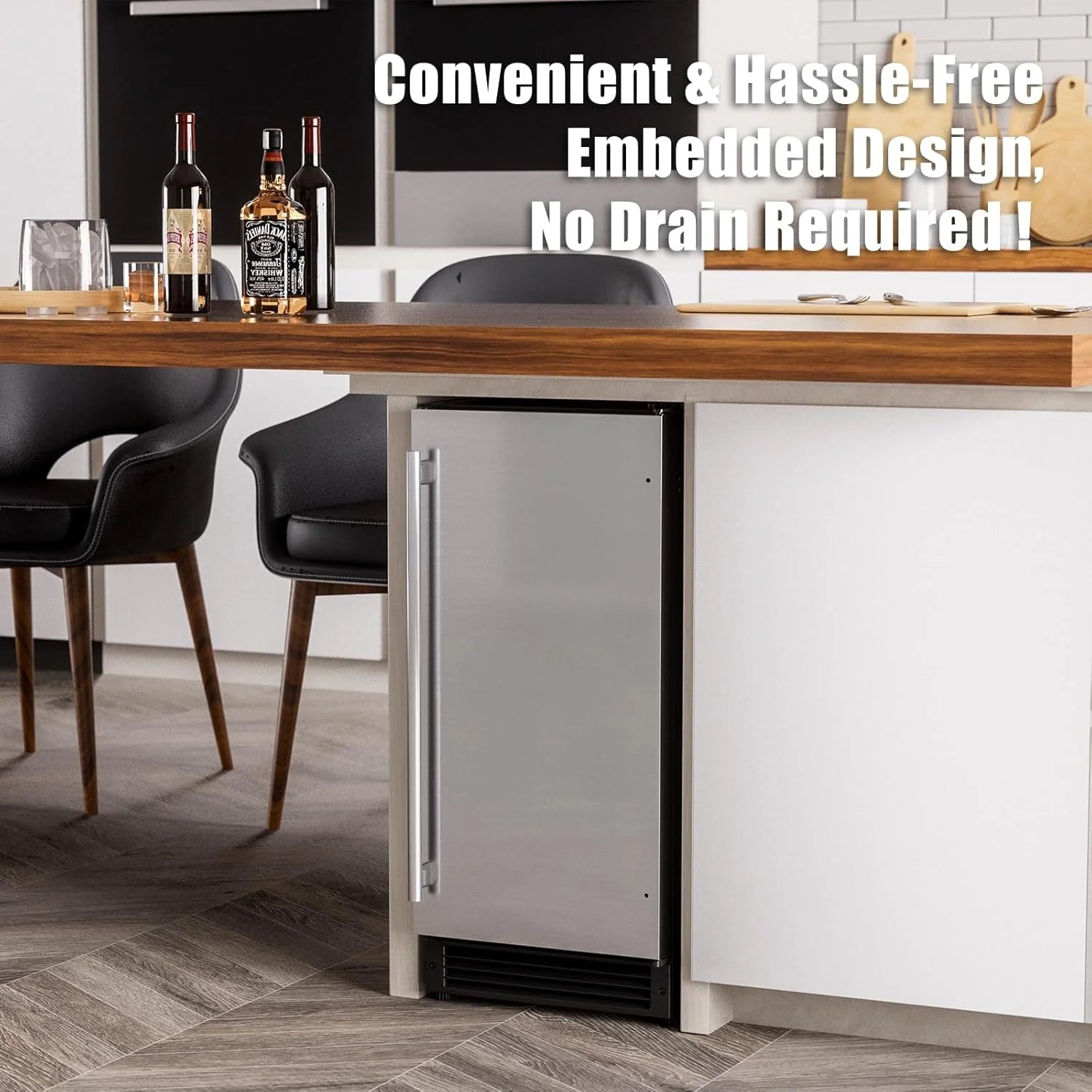 COTLIN 15 W Drainless Under Counter Ice Maker with 22LBS Storage Bin, Crescent Ice, Free Standing Built-in Ice Maker for Residential Commercial Use, No Drain Required, ETL Approved, 2025 Upgraded