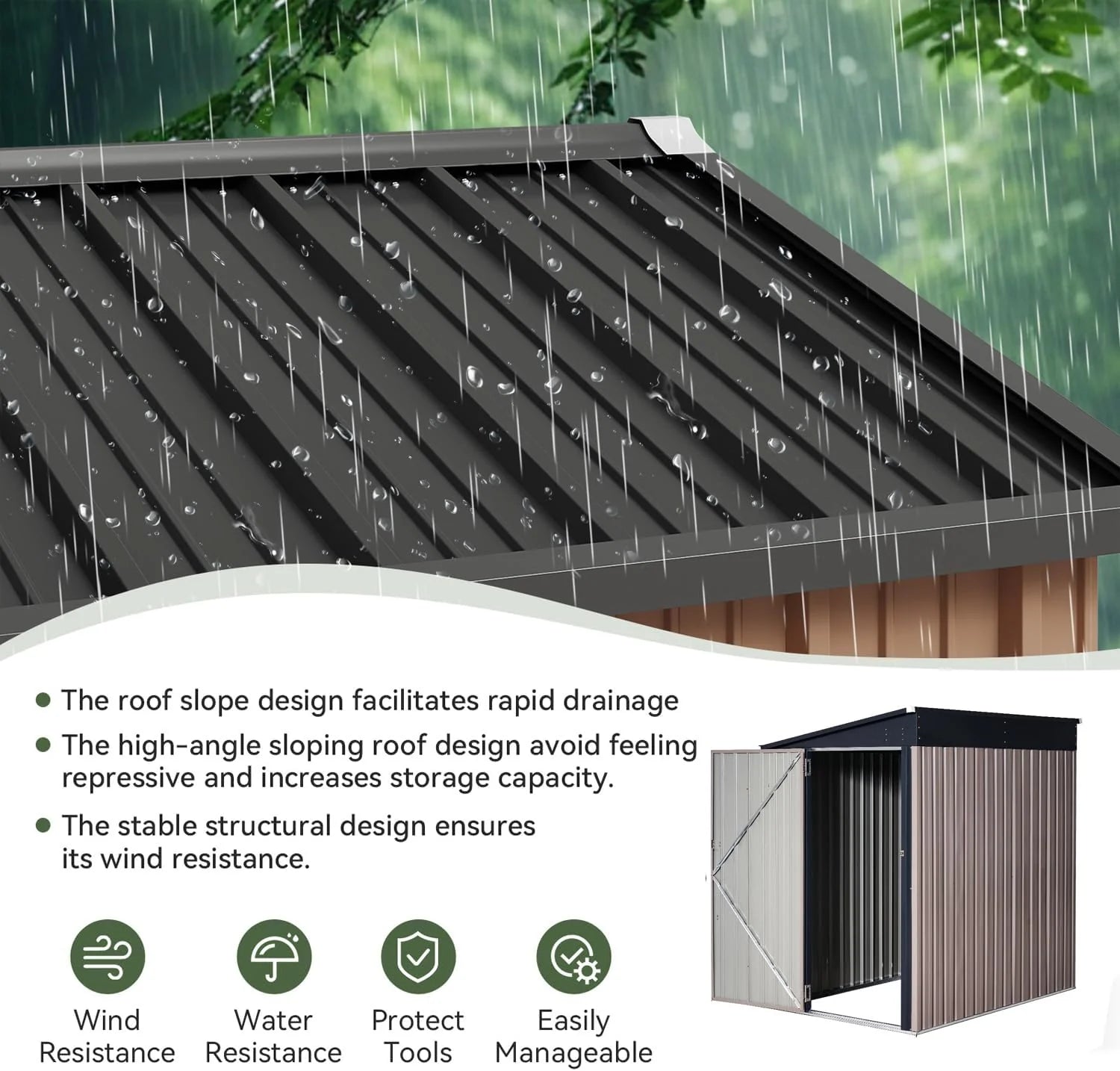 Aoxun 6.2x4 FT Shed Outdoor Storage Shed Metal Garden Shed Slooping Roof Tool Shed Bike Shed