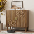 Smuxee Walnut Sideboard Cabinet, Freestanding Buffet Cabinet with Line Groove Design