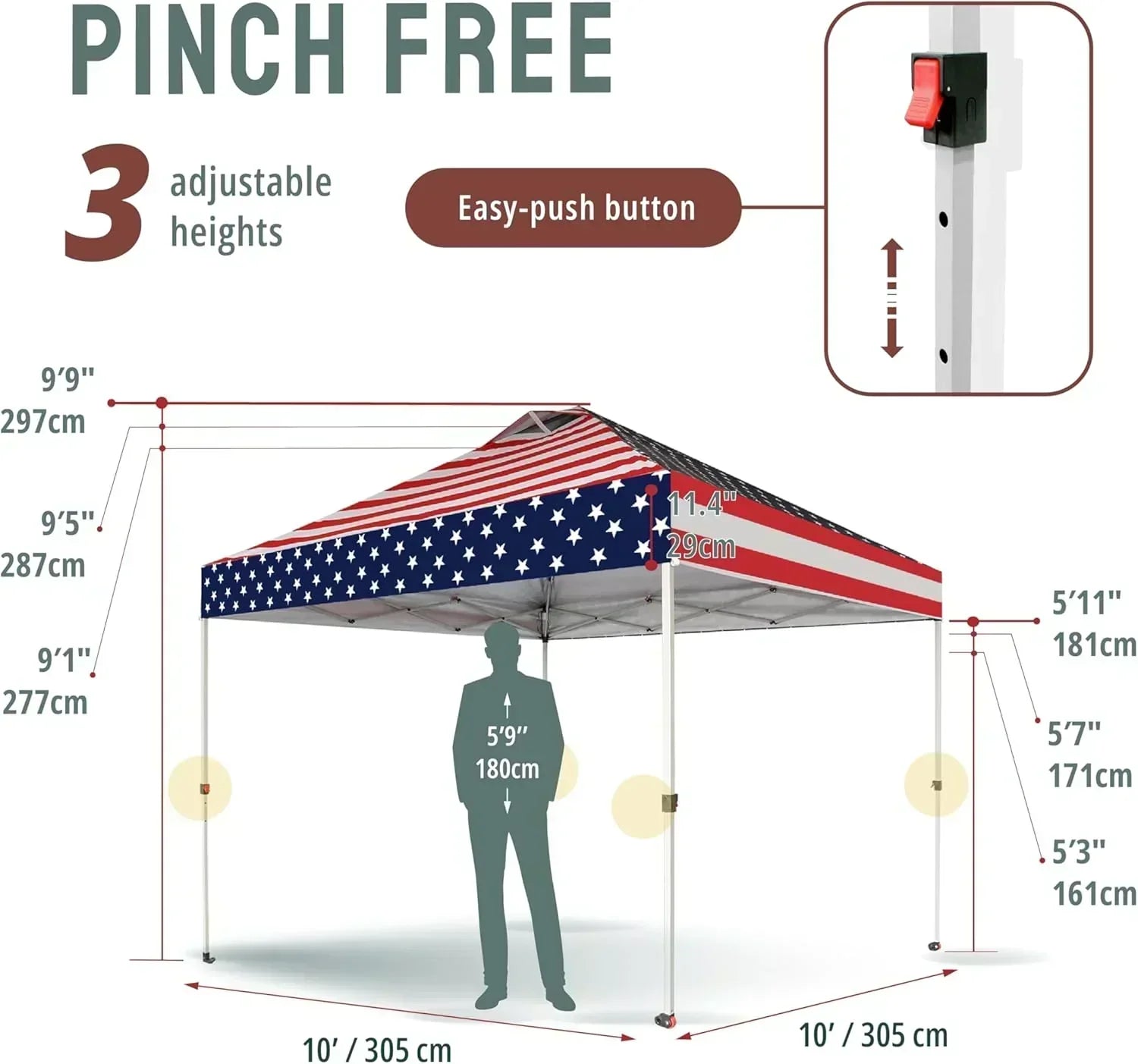 10x10 Pop-Up Awning One-Click Installation Beach Tent Outdoor Sunshade Silver Coated Top