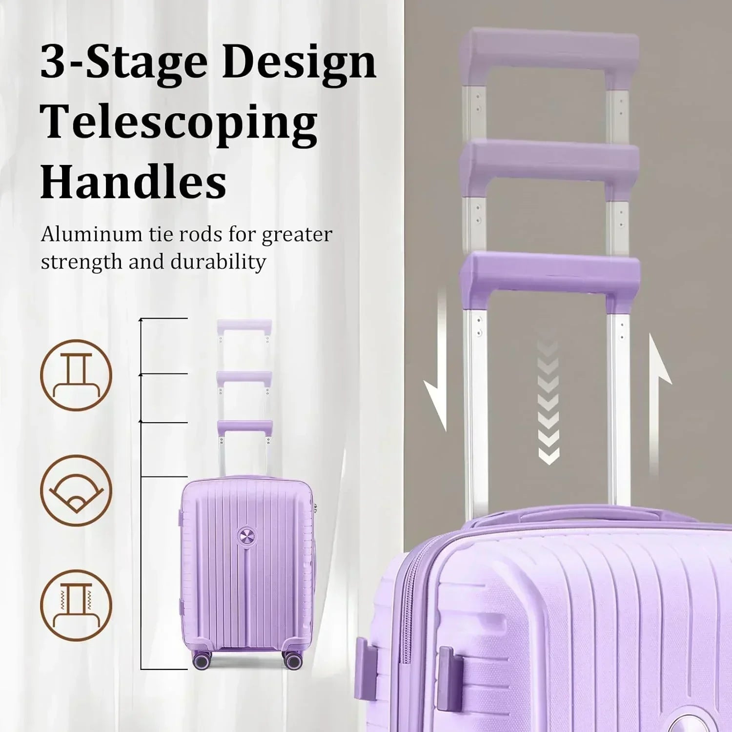 5-piece PP hardshell lightweight travel carry-on luggage set with dual spinner wheels