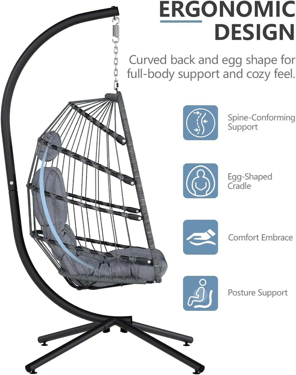 SWITTE Egg Chair Outdoor Indoor Wicker Hanging Egg Swing Chair 350lbs Capacity for Patio