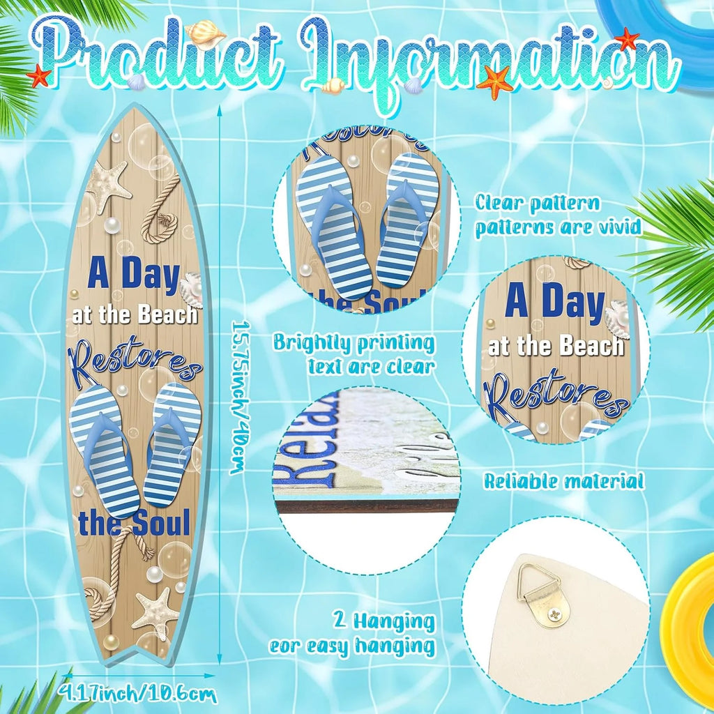 Blulu 4 Pcs Surfboard Wall Decor Surfboard Wall Hanging Sign Wooden Beach Decoration Summer Theme Decor Hawaiian Luau Party Decoration for Home Bar Aloha Tropical Birthday Party(Tiki)