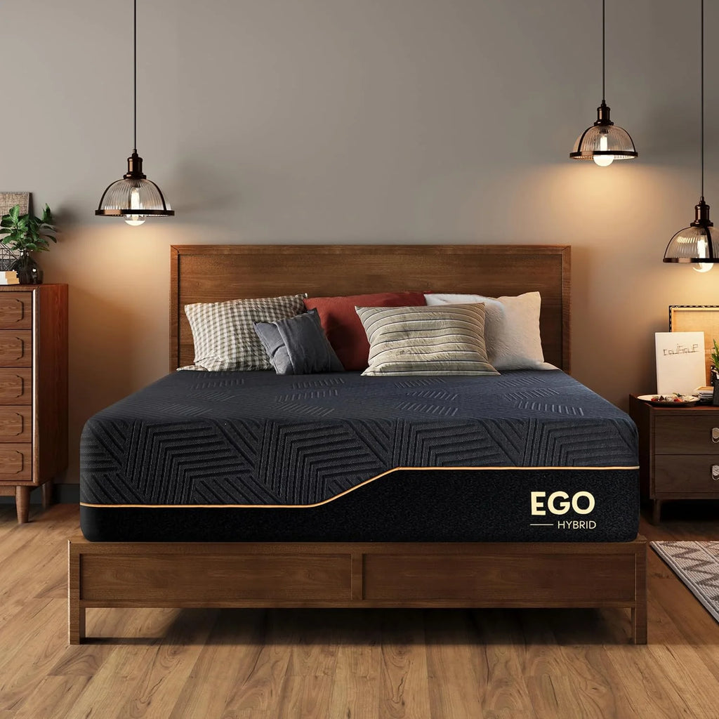 MLILY EGOHOME 14 Inch Queen Memory Foam Mattress for Back Pain, Cooling Copper Gel Bed in a Box, Foam Made in USA, CertiPUR-US Certified, Therapeutic Medium Firm, 60x80x14 Black