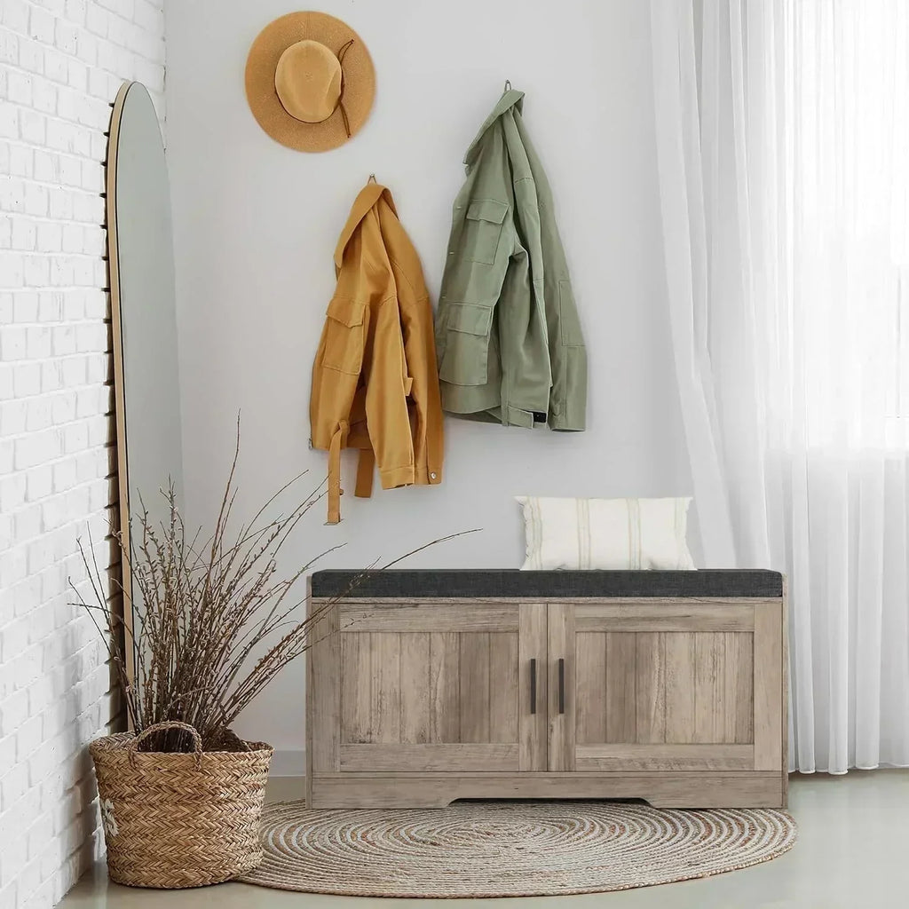 2-Tier Storage Bench Shoe Bench with Thickened Padded Seat Cushion Entryway Bench
