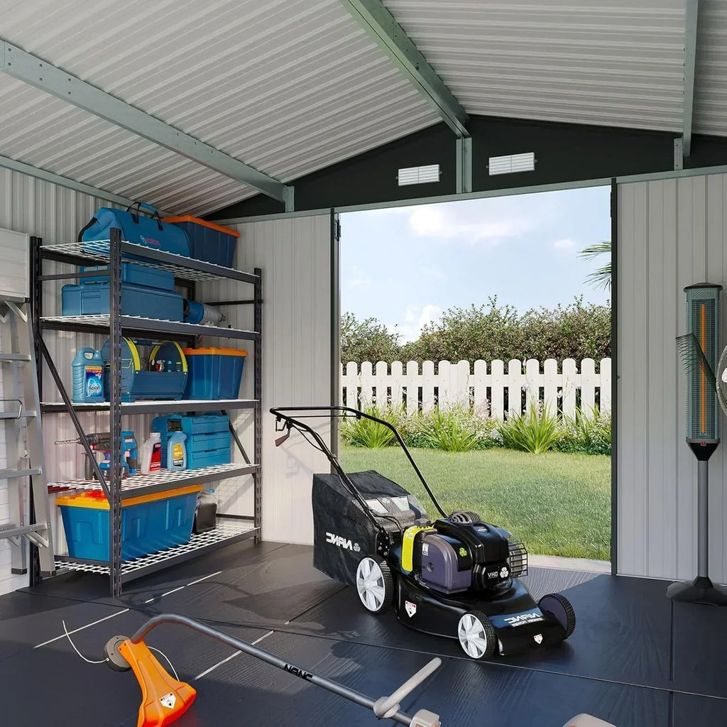 Aoxun 7.4x5.3FT Shed with Floor Galvanized Steel Outdoor Storage Shed Metal Garden Shed