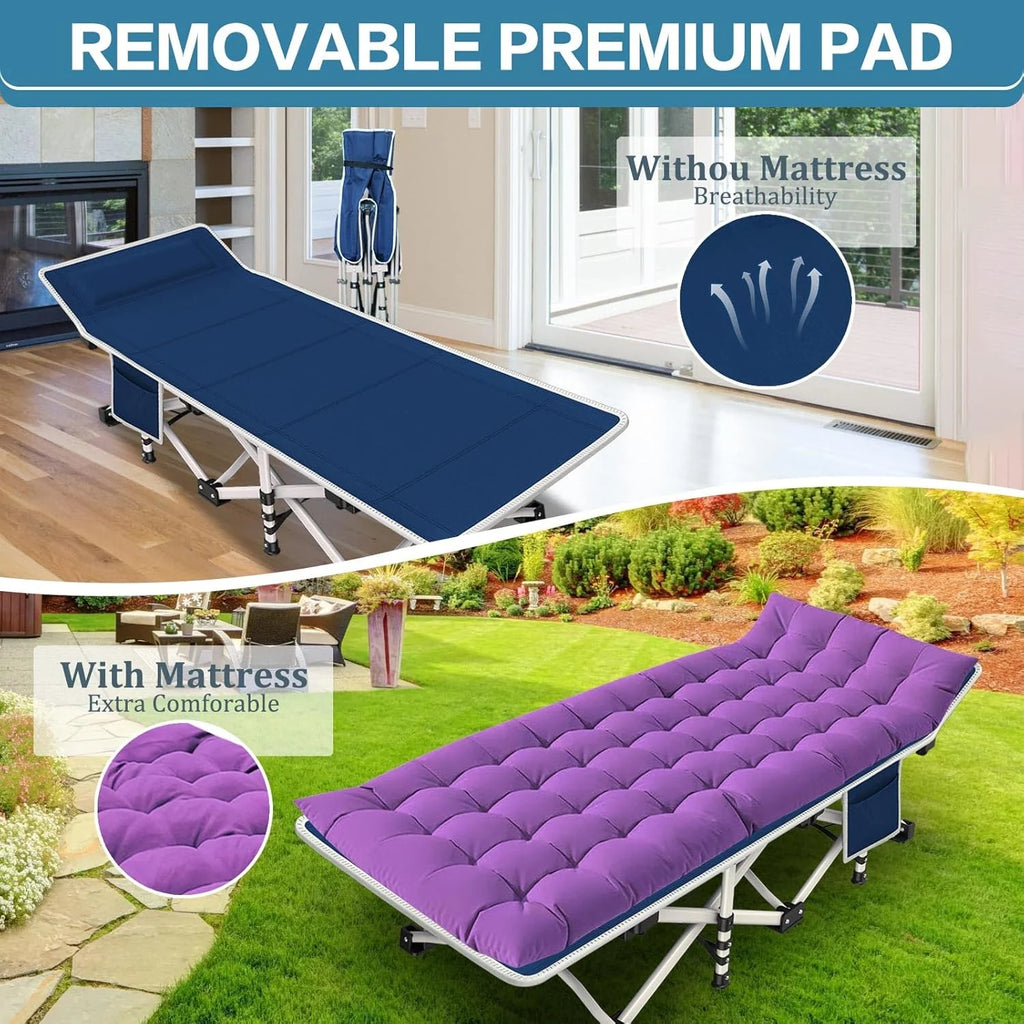 2 Pack Camping Cot with Mattress Comfortable Cot Bed Folding Cot Heavy Duty Cots for Sleeping with Carry Bag for Adults Kids Guest Bed Outdoor Indoor Home