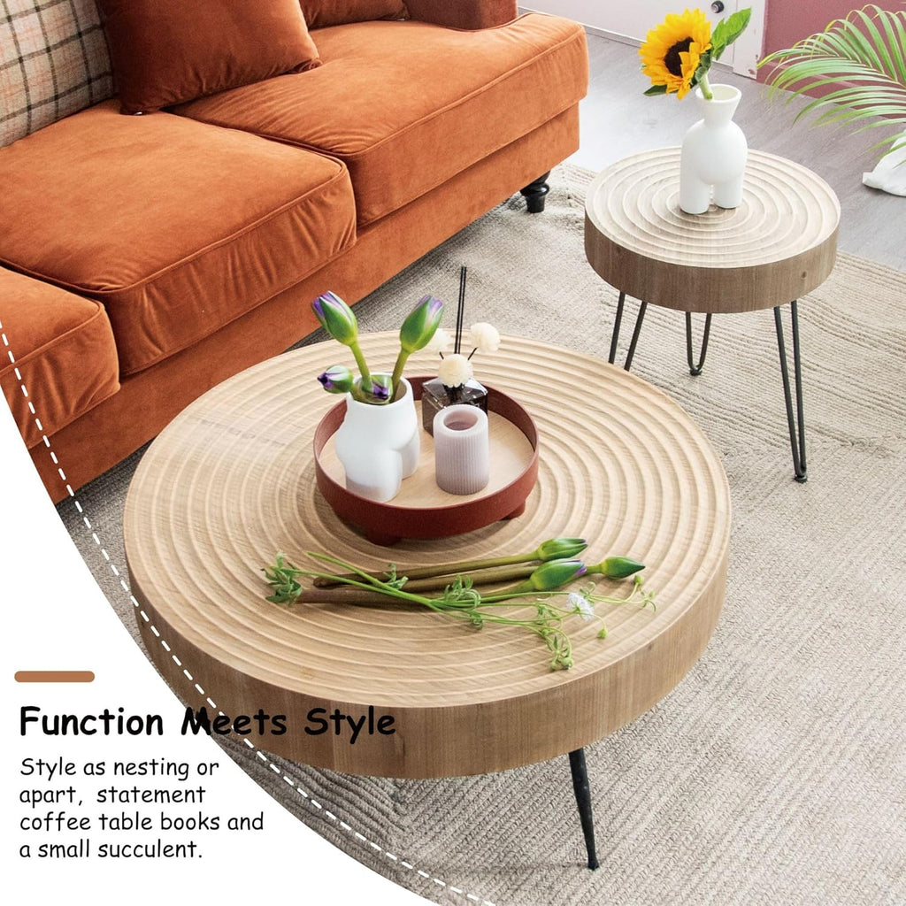 Two-Piece Modern Farmhouse Living Room Coffee Table Set Round Nesting Tables