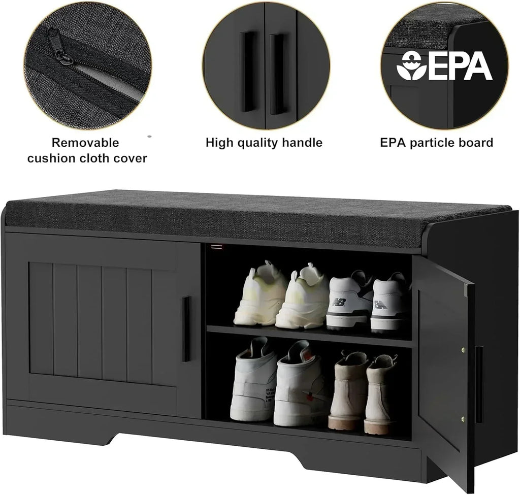 2-Tier Storage Bench Shoe Bench with Thickened Padded Seat Cushion Entryway Bench