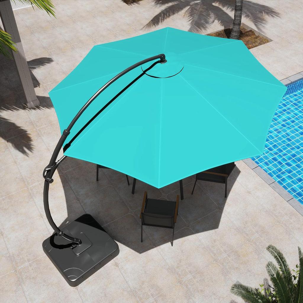 LAUSAINT HOME Outdoor Patio Umbrella with Base included, 11 FT Deluxe Curvy Cantilever Umbrella Heavy Duty Offset Hanging Umbrella with 360° Rotation for Market, Pool, Garden, Backyard, Deck (Beige)