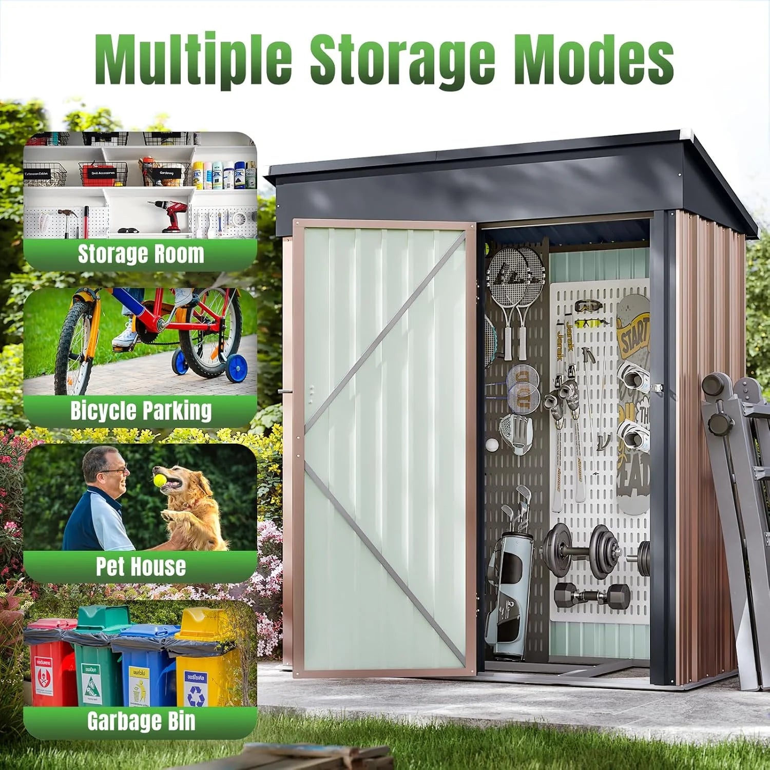 Aoxun 6.2x4 FT Shed Outdoor Storage Shed Metal Garden Shed Slooping Roof Tool Shed Bike Shed